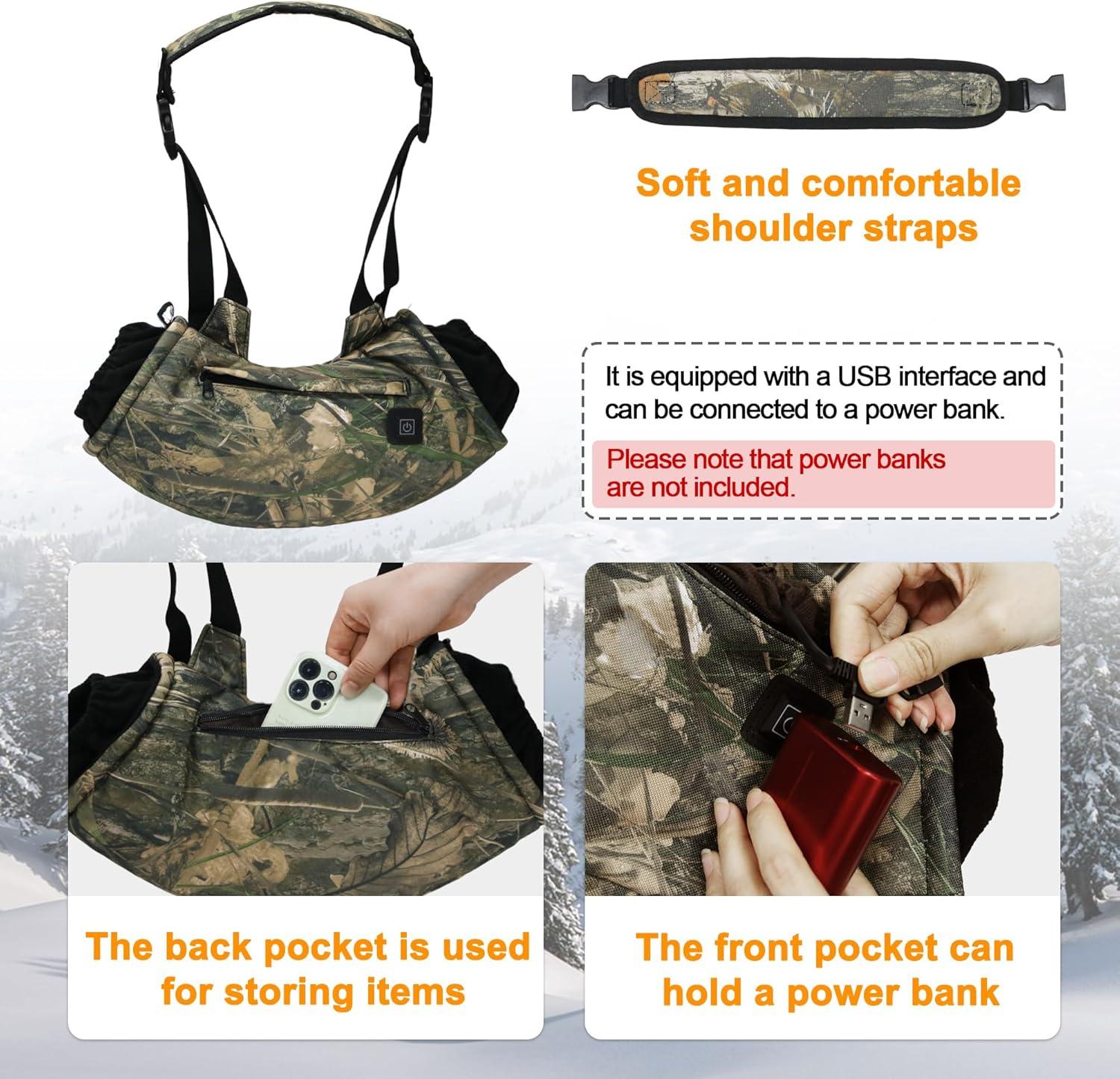 imageHeated Hand Muff Electric Heating Hand Warmer Pouch Suitable for Outdoor Hunting Sports Photography Golf Football in Cold Winter Keep Warmth Batteries no IncludingWaterweed Camouflage