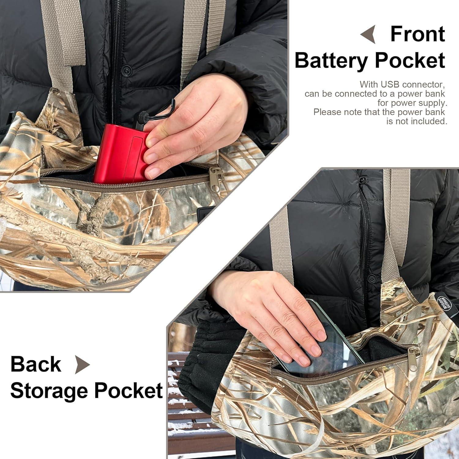 imageHeated Hand Muff Electric Heating Hand Warmer Pouch Suitable for Outdoor Hunting Sports Photography Golf Hike Football Snow Camping in Cold Winter Keep Warmth Battery Included