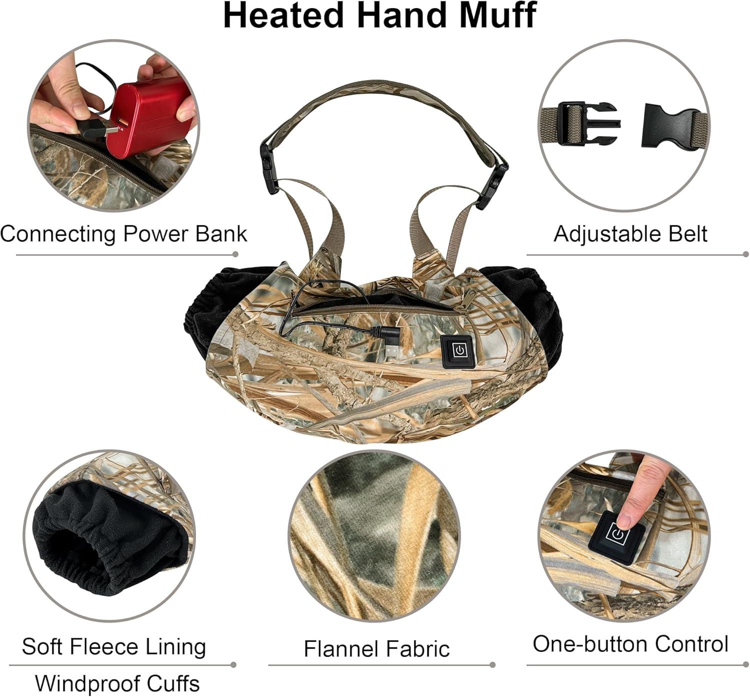 imageHeated Hand Muff Electric Heating Hand Warmer Pouch Suitable for Outdoor Hunting Sports Photography Golf Hike Football Snow Camping in Cold Winter Keep Warmth Battery Included