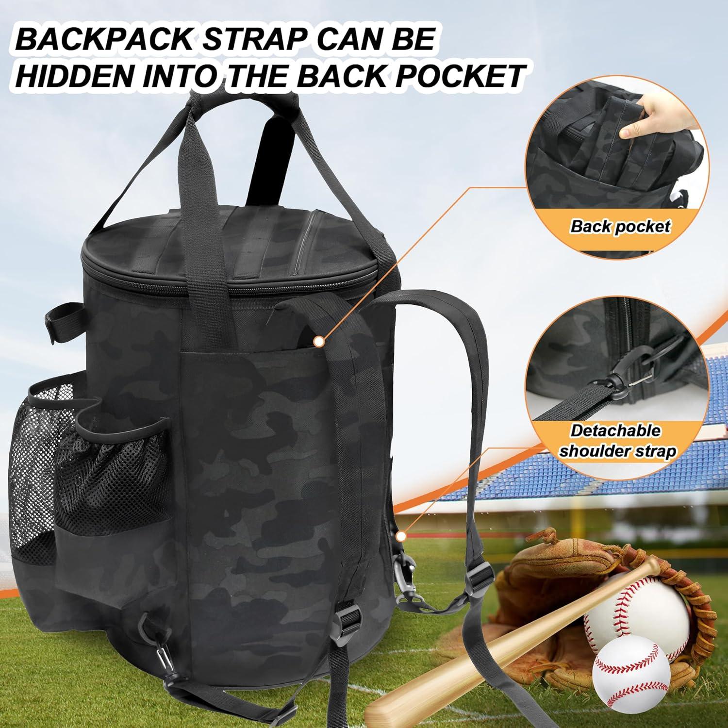 imageMDSTOP Baseball Bucket Bag Baseball Coach Accessories Storage Pouch Softball Bucket Bag Nonslip Bottom Multiple Pockets for Bats Caps Water Cups Gloves and ScoreboardsBlack Camo