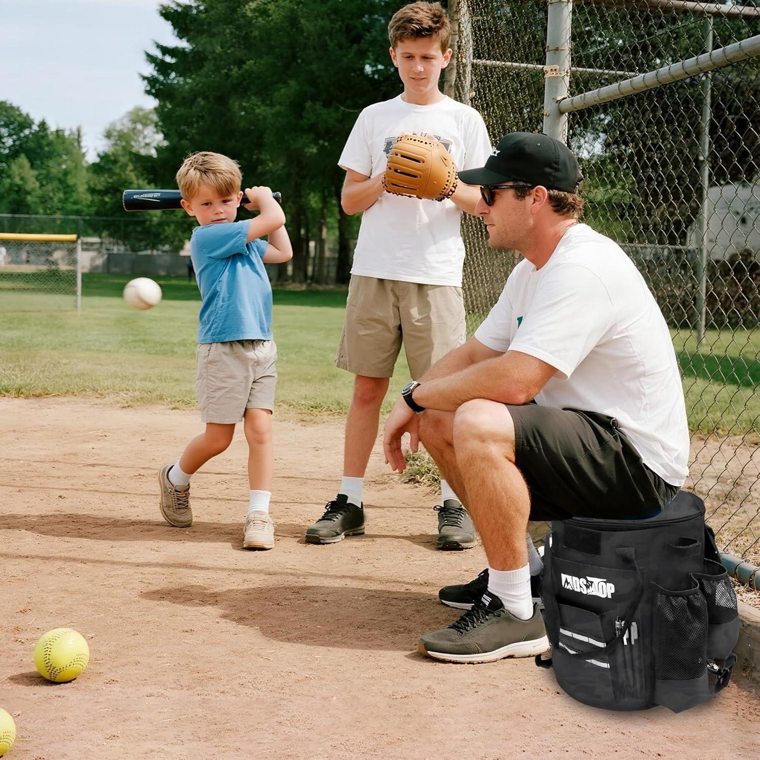 imageMDSTOP Baseball Bucket Bag Baseball Coach Accessories Storage Pouch Softball Bucket Bag Nonslip Bottom Multiple Pockets for Bats Caps Water Cups Gloves and ScoreboardsBlack Camo