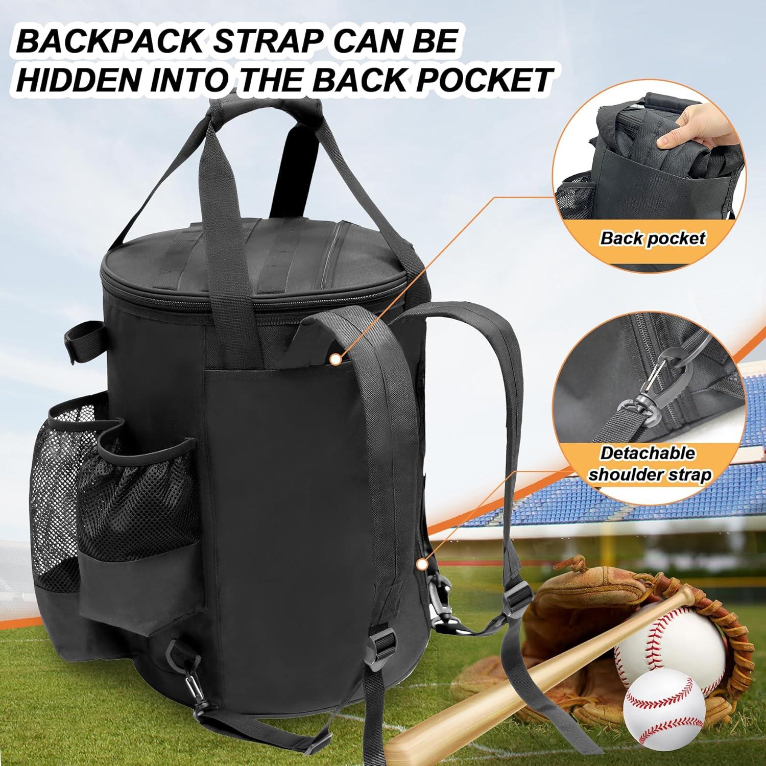 imageMDSTOP Baseball Bucket Bag Baseball Coach Accessories Storage Pouch Softball Bucket Bag Nonslip Bottom Multiple Pockets for Bats Caps Water Cups Gloves and ScoreboardsBlack