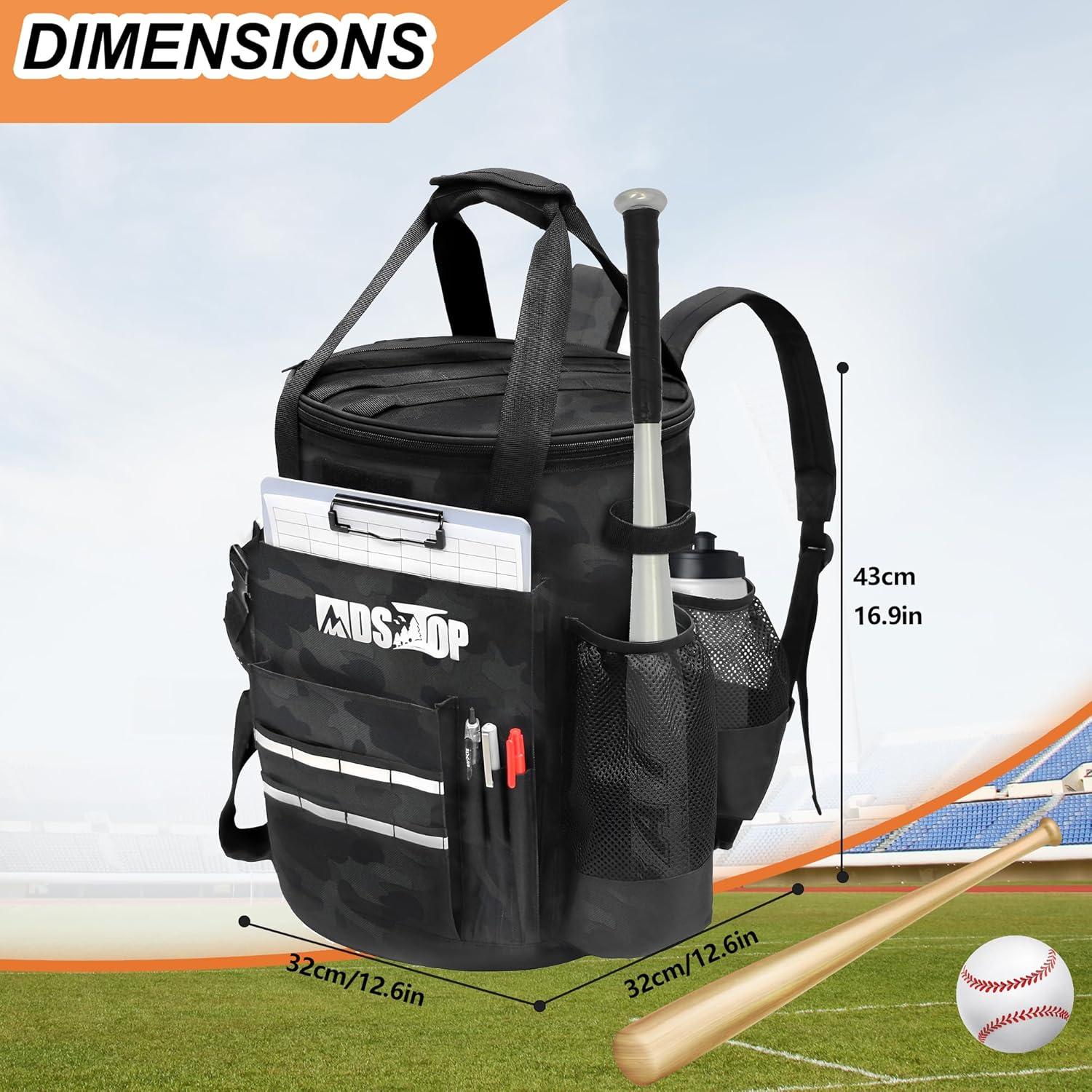 imageMDSTOP Baseball Bucket Bag Baseball Coach Accessories Storage Pouch Softball Bucket Bag Nonslip Bottom Multiple Pockets for Bats Caps Water Cups Gloves and ScoreboardsBlack Camo