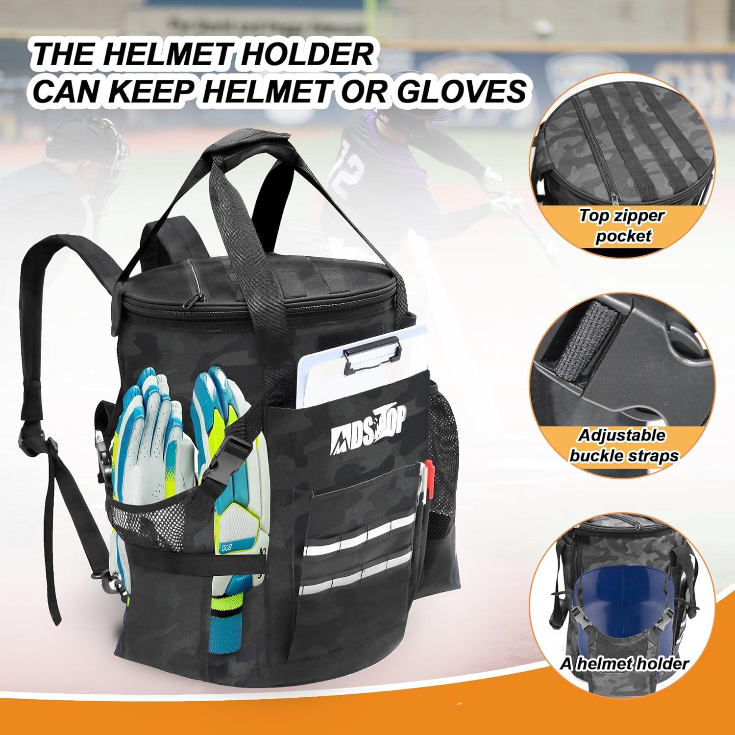 imageMDSTOP Baseball Bucket Bag Baseball Coach Accessories Storage Pouch Softball Bucket Bag Nonslip Bottom Multiple Pockets for Bats Caps Water Cups Gloves and ScoreboardsBlack Camo