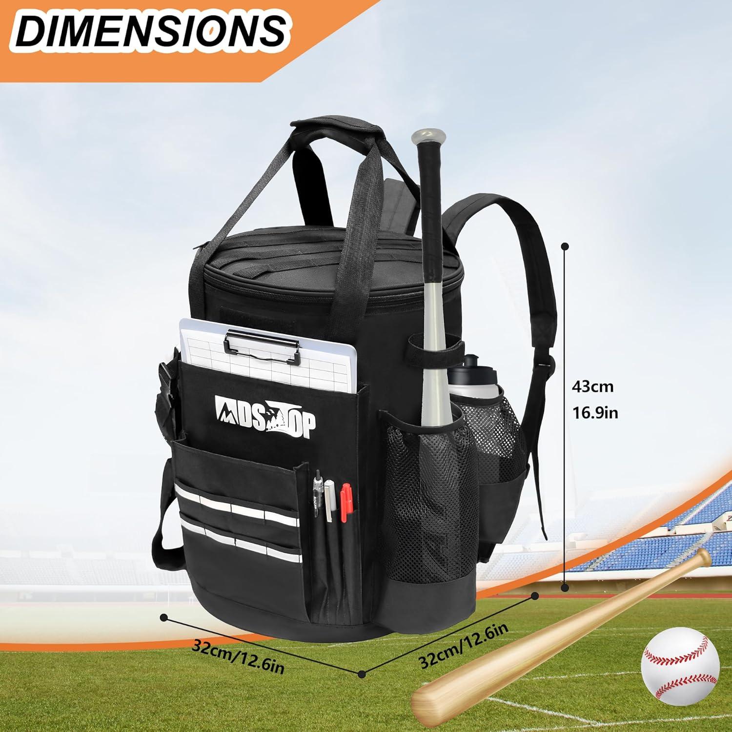 imageMDSTOP Baseball Bucket Bag Baseball Coach Accessories Storage Pouch Softball Bucket Bag Nonslip Bottom Multiple Pockets for Bats Caps Water Cups Gloves and ScoreboardsBlack