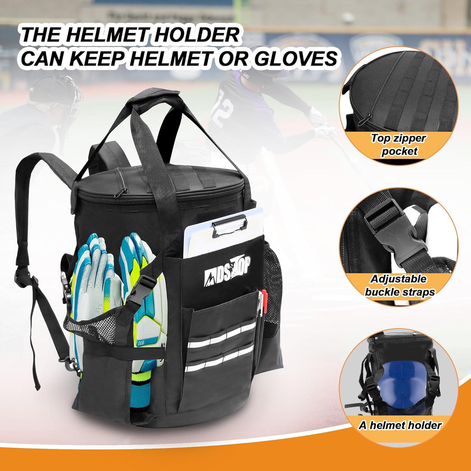 imageMDSTOP Baseball Bucket Bag Baseball Coach Accessories Storage Pouch Softball Bucket Bag Nonslip Bottom Multiple Pockets for Bats Caps Water Cups Gloves and ScoreboardsBlack