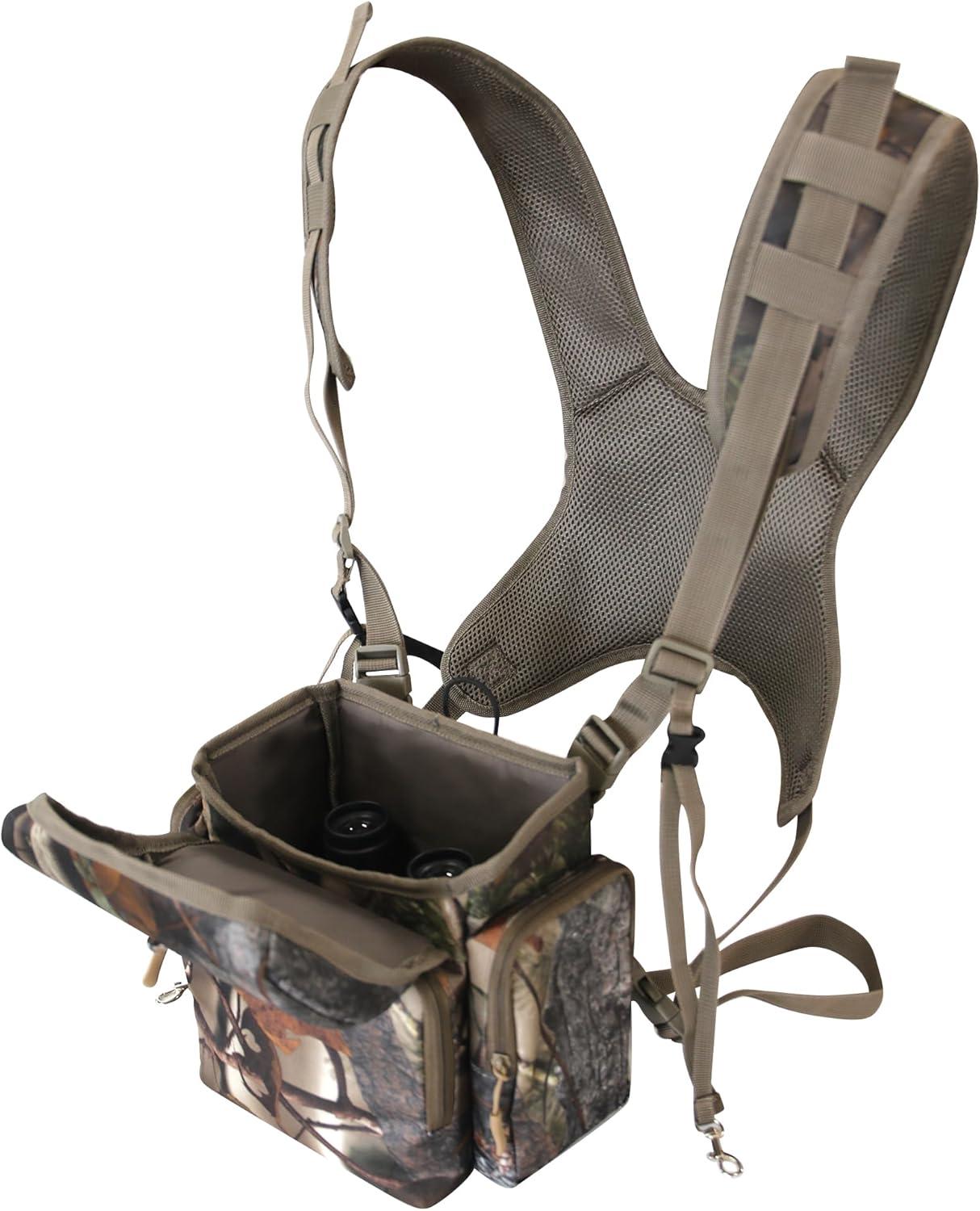imageMDSTOP Binocular Harness Chest Pack Bino Case with Rangefinder Pouch Bino Harness Chest Pack for Hunting Binocular Harness for Bird Watching Hunting Hiking ShootingNew Leaf Camouflage