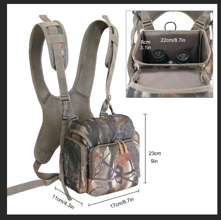 imageMDSTOP Binocular Harness Chest Pack Bino Case with Rangefinder Pouch Bino Harness Chest Pack for Hunting Binocular Harness for Bird Watching Hunting Hiking ShootingNew Leaf Camouflage