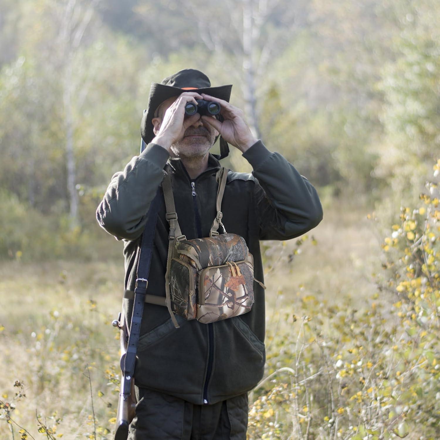 imageMDSTOP Binocular Harness Chest Pack Bino Case with Rangefinder Pouch Bino Harness Chest Pack for Hunting Binocular Harness for Bird Watching Hunting Hiking ShootingNew Leaf Camouflage