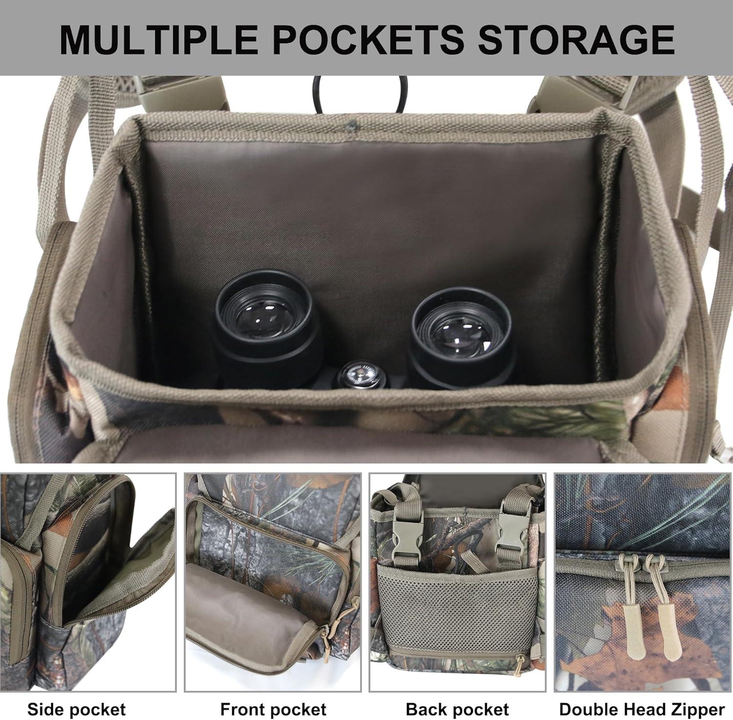 imageMDSTOP Binocular Harness Chest Pack Bino Case with Rangefinder Pouch Bino Harness Chest Pack for Hunting Binocular Harness for Bird Watching Hunting Hiking ShootingNew Leaf Camouflage