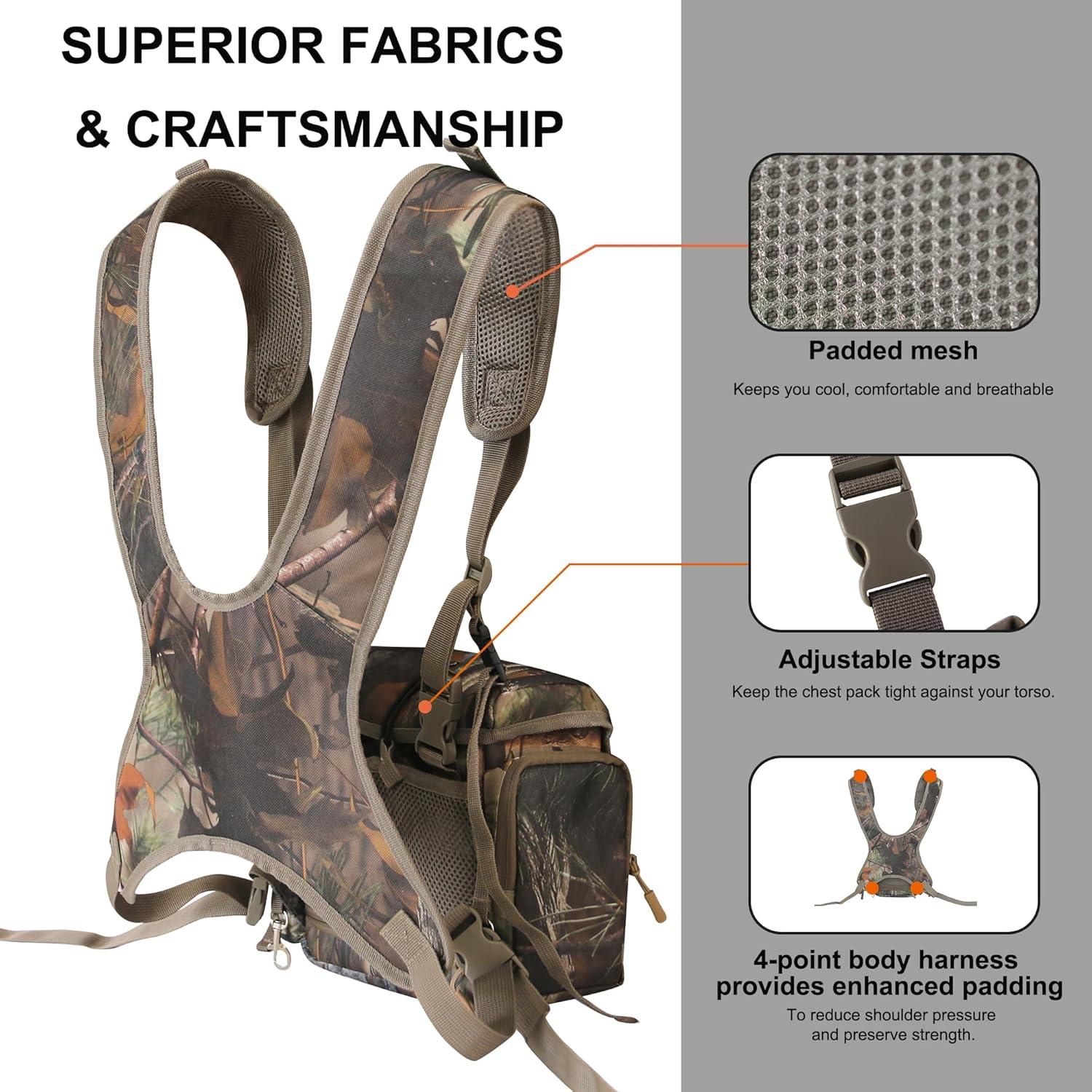 imageMDSTOP Binocular Harness Chest Pack Bino Case with Rangefinder Pouch Bino Harness Chest Pack for Hunting Binocular Harness for Bird Watching Hunting Hiking ShootingNew Leaf Camouflage