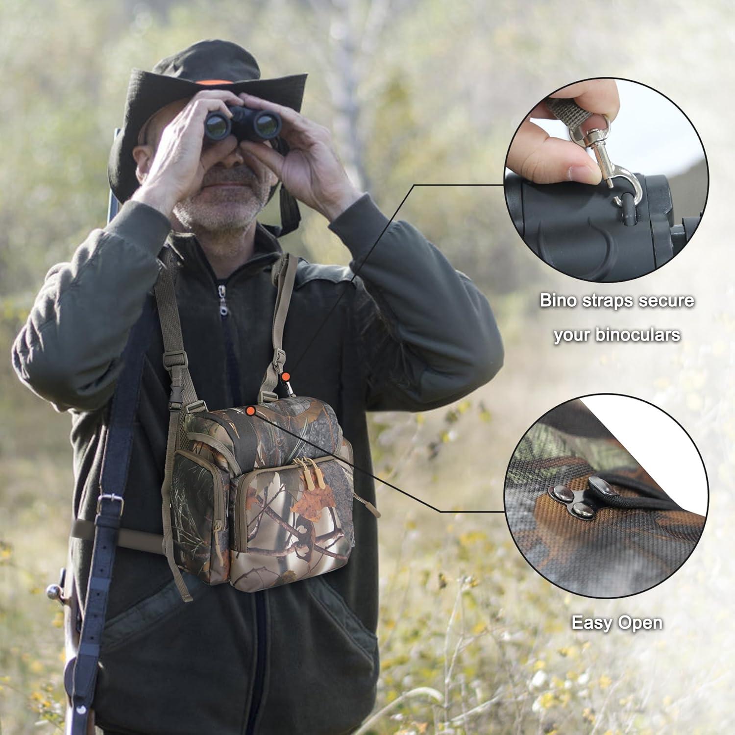 imageMDSTOP Binocular Harness Chest Pack Bino Case with Rangefinder Pouch Bino Harness Chest Pack for Hunting Binocular Harness for Bird Watching Hunting Hiking ShootingNew Leaf Camouflage