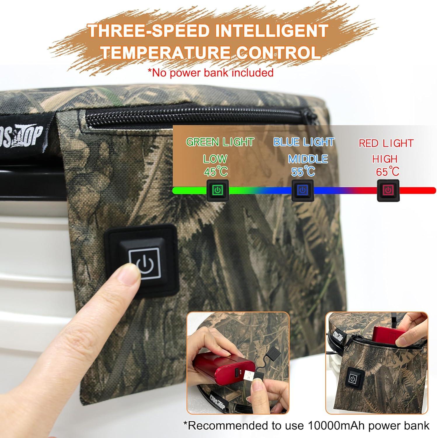 imageMDSTOP Heated 5 Gallon Bucket Seat 360Degree Swivel Bucket Seat Lid Waterproof Top Seat Foam Cushion for Dove Duck Hunting Ice Fishing Baseball Gardening CampingNo Power BankNo 3 Reed Camo