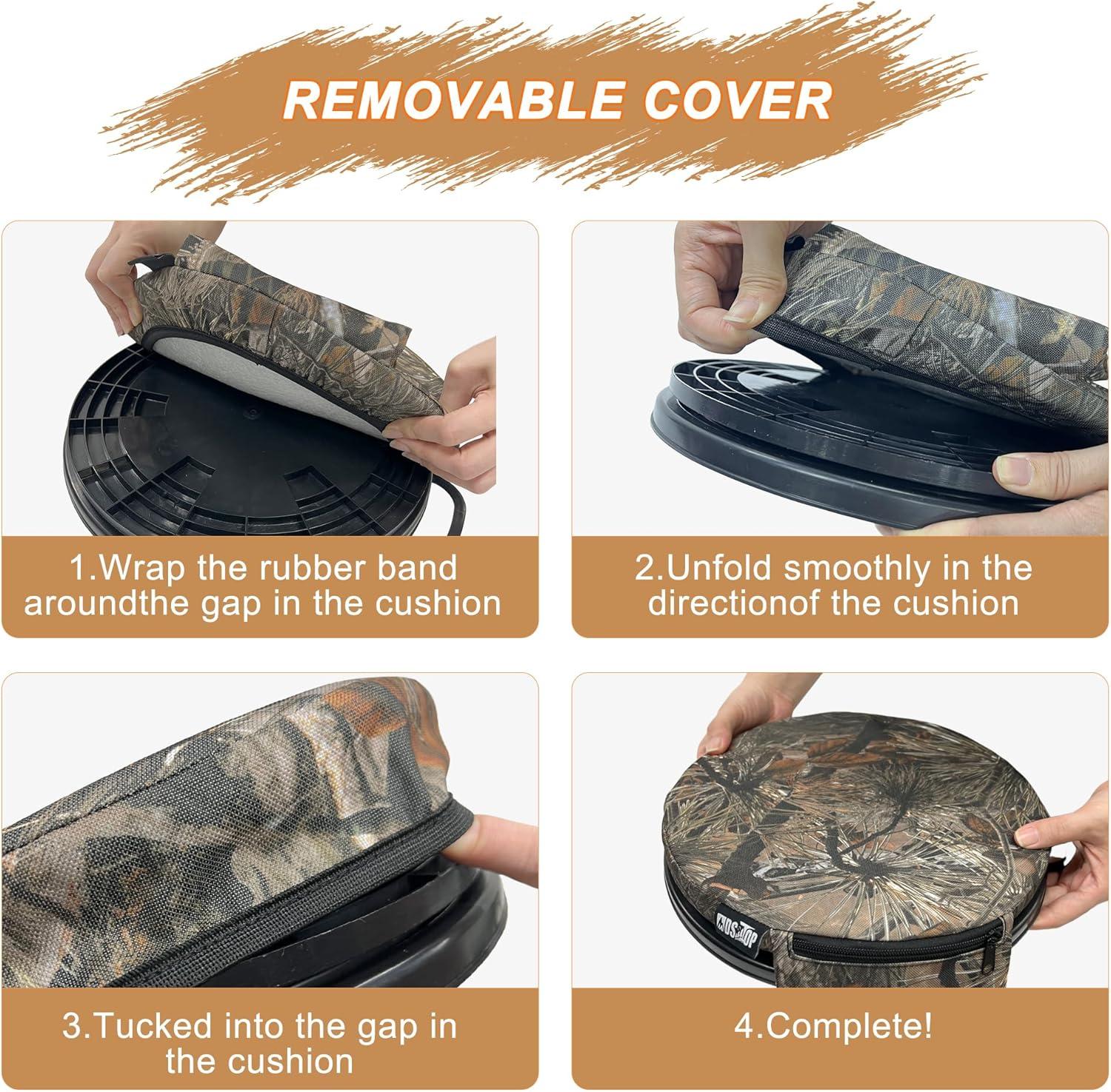 imageMDSTOP Heated 5 Gallon Bucket Seat 360Degree Swivel Bucket Seat Lid Waterproof Top Seat Foam Cushion for Dove Duck Hunting Ice Fishing Baseball Gardening CampingNo Power BankPine Needle Camo