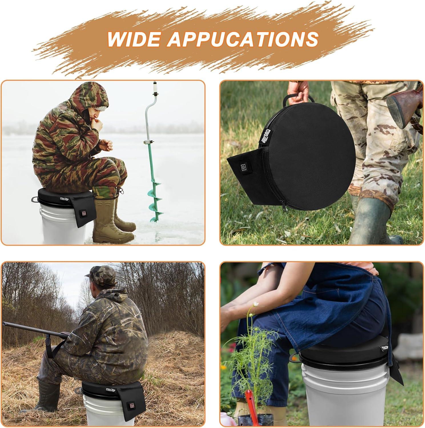 imageMDSTOP Heated 5 Gallon Bucket Seat 360Degree Swivel Bucket Seat Lid Waterproof Top Seat Foam Cushion for Dove Duck Hunting Ice Fishing Baseball Gardening CampingNo Power BankBlack