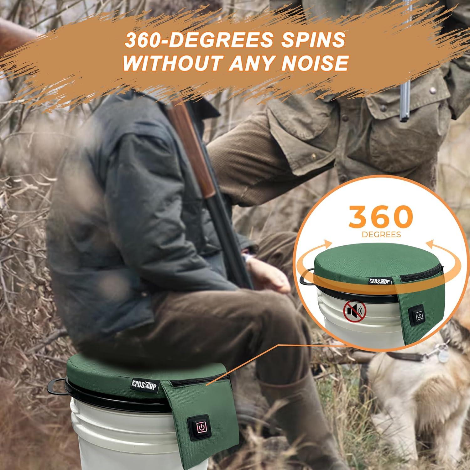 imageMDSTOP Heated 5 Gallon Bucket Seat 360Degree Swivel Bucket Seat Lid Waterproof Top Seat Foam Cushion for Dove Duck Hunting Ice Fishing Baseball Gardening CampingNo Power BankGreen