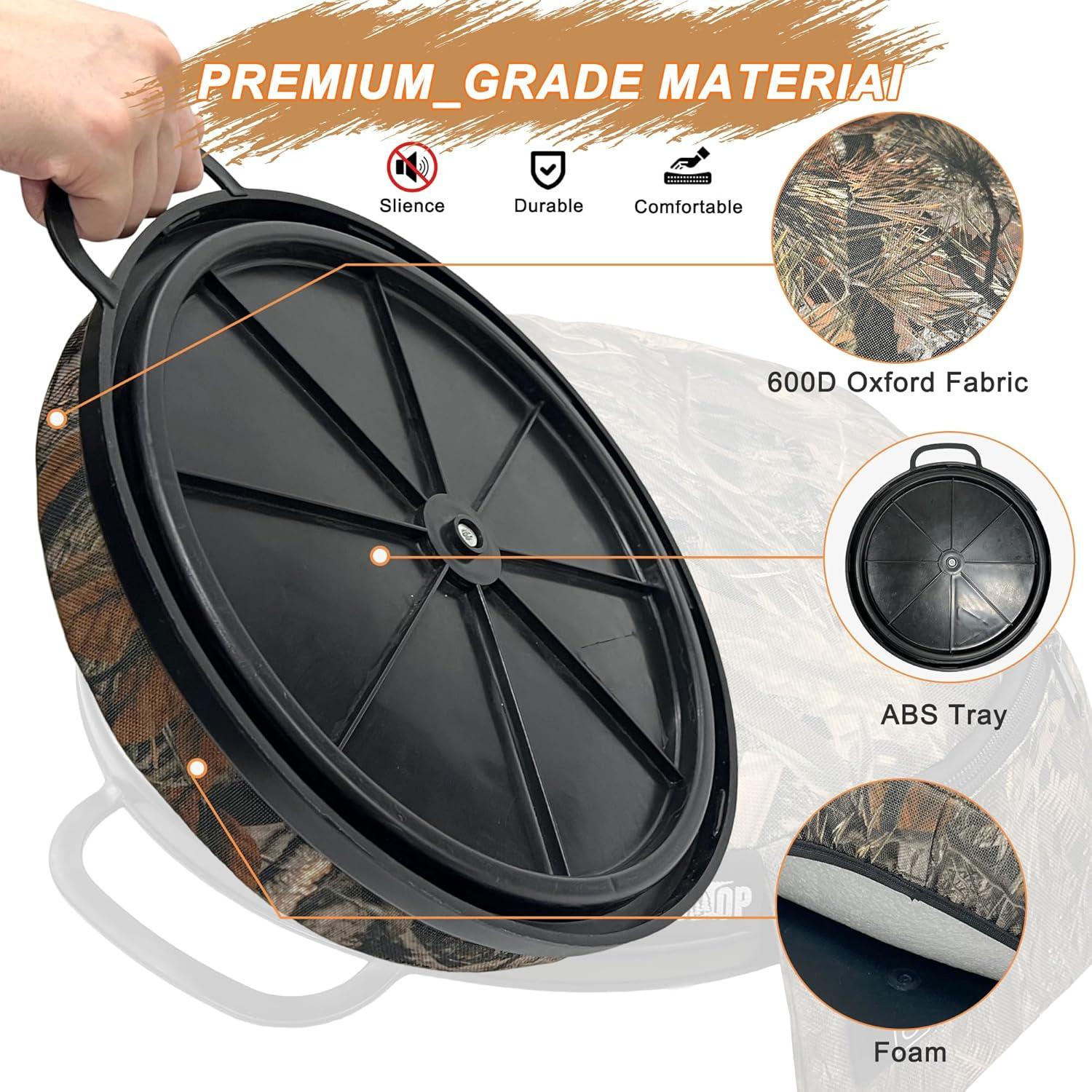 imageMDSTOP Heated 5 Gallon Bucket Seat 360Degree Swivel Bucket Seat Lid Waterproof Top Seat Foam Cushion for Dove Duck Hunting Ice Fishing Baseball Gardening CampingNo Power BankPine Needle Camo