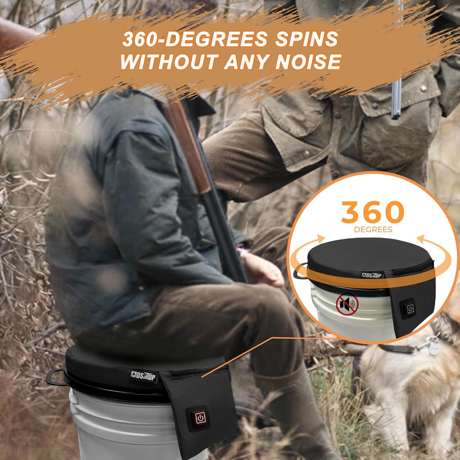 imageMDSTOP Heated 5 Gallon Bucket Seat 360Degree Swivel Bucket Seat Lid Waterproof Top Seat Foam Cushion for Dove Duck Hunting Ice Fishing Baseball Gardening CampingNo Power BankBlack
