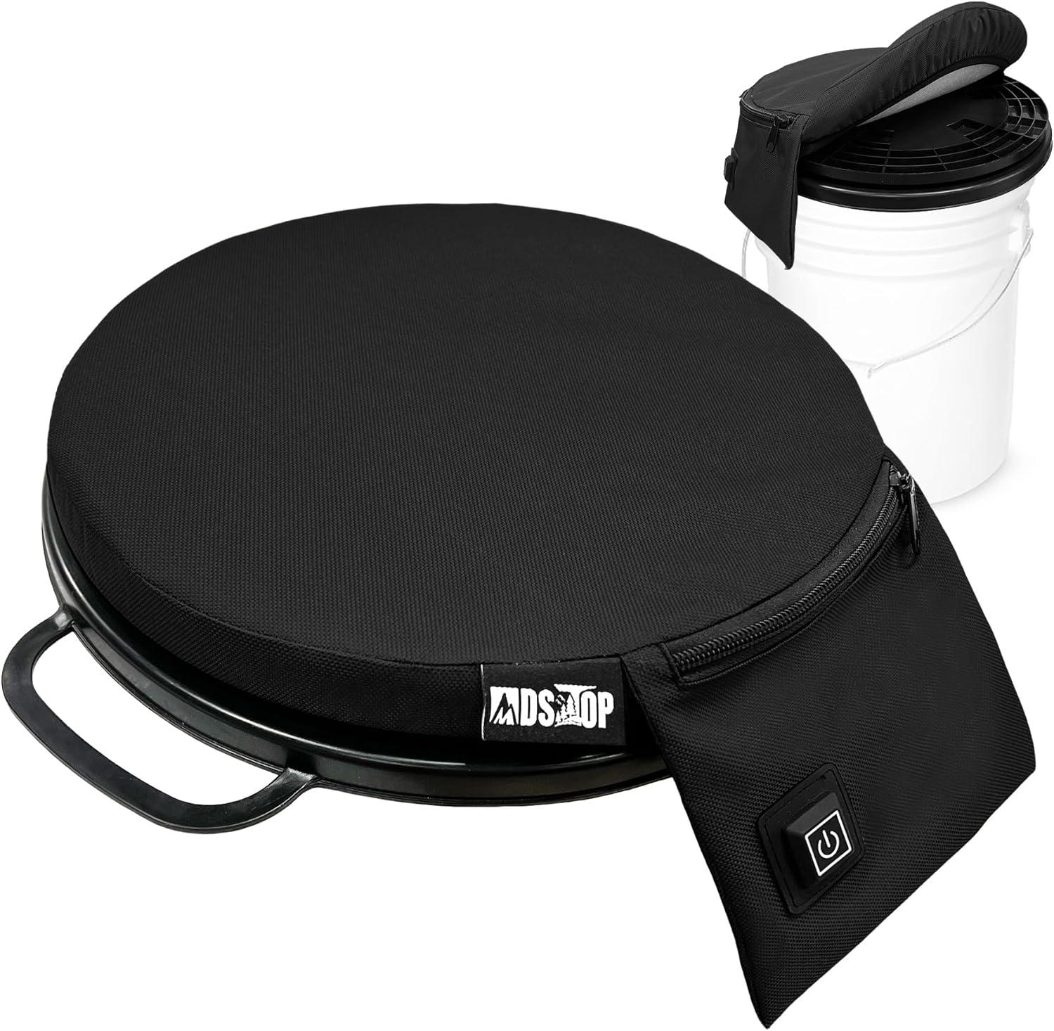 imageMDSTOP Heated 5 Gallon Bucket Seat 360Degree Swivel Bucket Seat Lid Waterproof Top Seat Foam Cushion for Dove Duck Hunting Ice Fishing Baseball Gardening CampingNo Power BankBlack