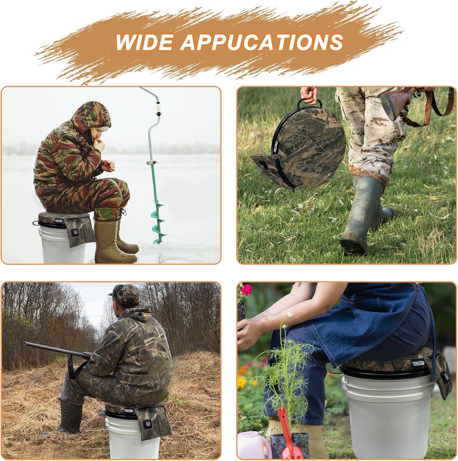 imageMDSTOP Heated 5 Gallon Bucket Seat 360Degree Swivel Bucket Seat Lid Waterproof Top Seat Foam Cushion for Dove Duck Hunting Ice Fishing Baseball Gardening CampingNo Power BankNo 3 Reed Camo