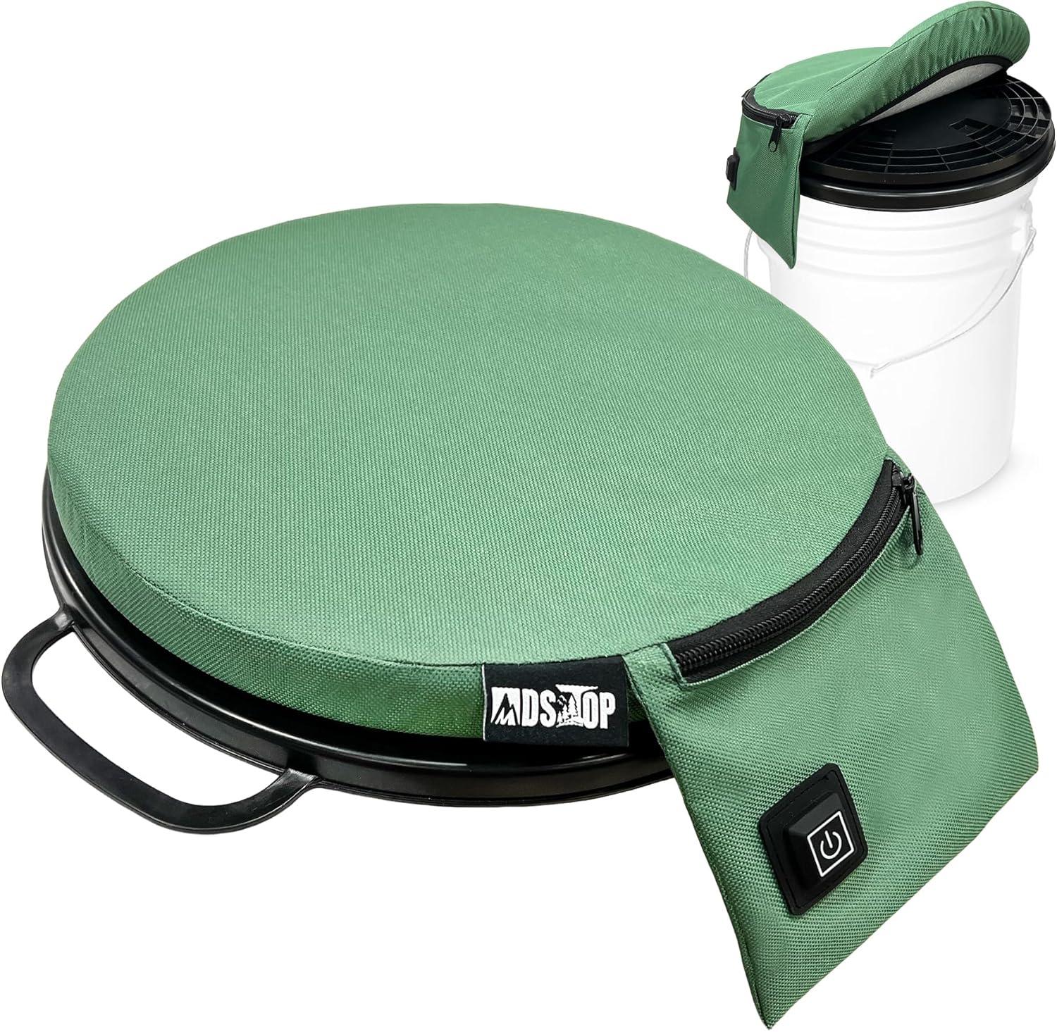 imageMDSTOP Heated 5 Gallon Bucket Seat 360Degree Swivel Bucket Seat Lid Waterproof Top Seat Foam Cushion for Dove Duck Hunting Ice Fishing Baseball Gardening CampingNo Power BankGreen