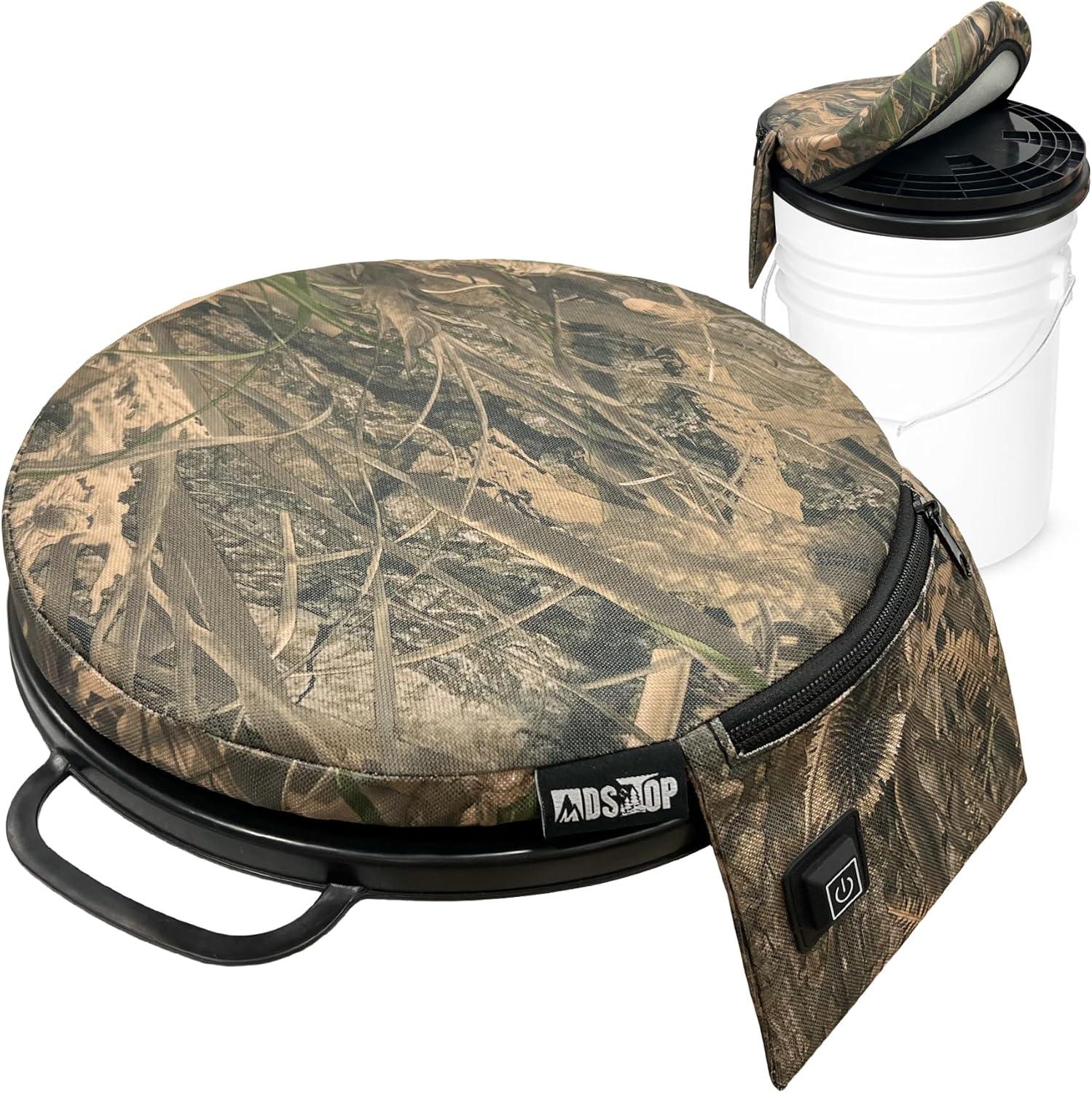 imageMDSTOP Heated 5 Gallon Bucket Seat 360Degree Swivel Bucket Seat Lid Waterproof Top Seat Foam Cushion for Dove Duck Hunting Ice Fishing Baseball Gardening CampingNo Power BankNo 3 Reed Camo