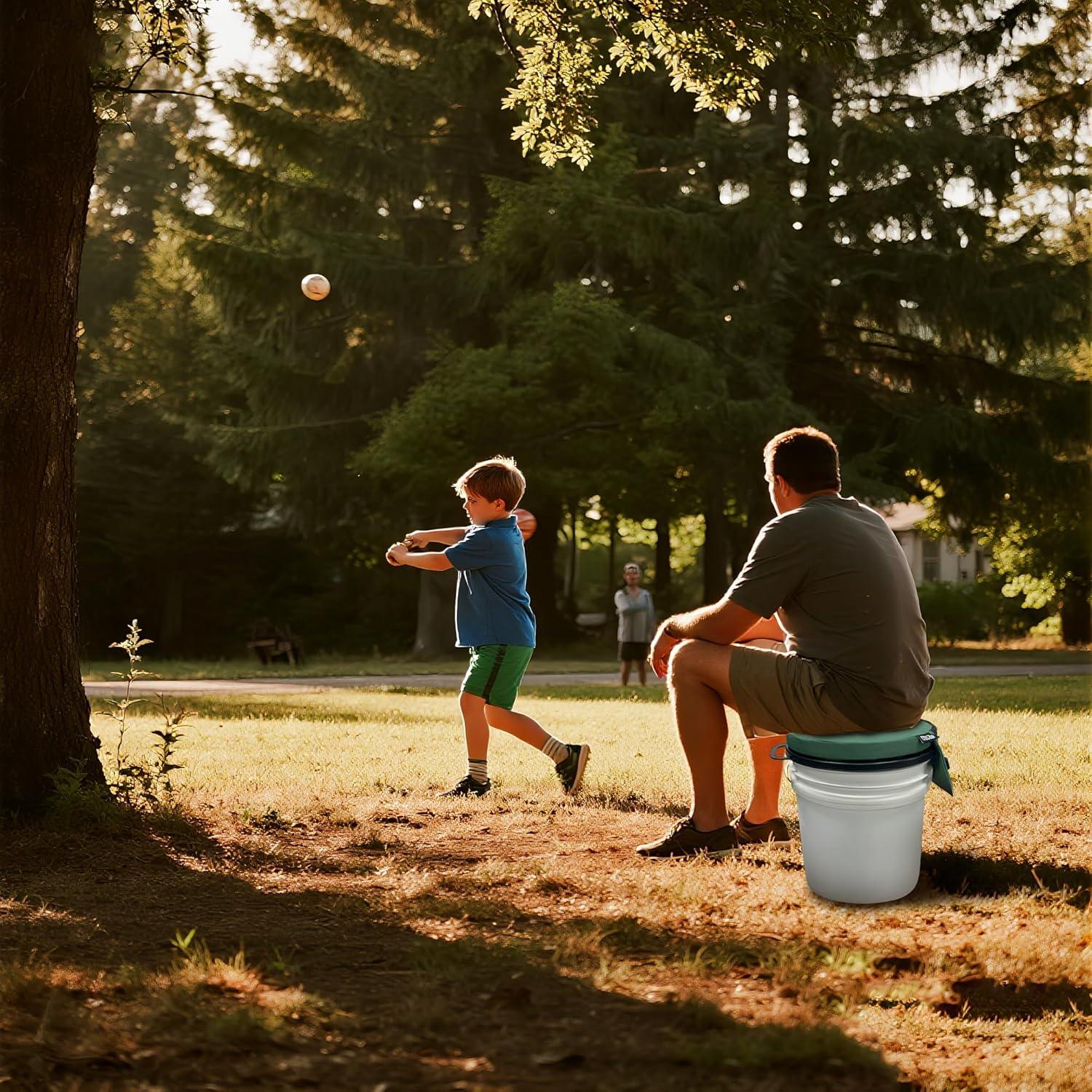 imageMDSTOP Heated 5 Gallon Bucket Seat 360Degree Swivel Bucket Seat Lid Waterproof Top Seat Foam Cushion for Dove Duck Hunting Ice Fishing Baseball Gardening CampingNo Power BankGreen