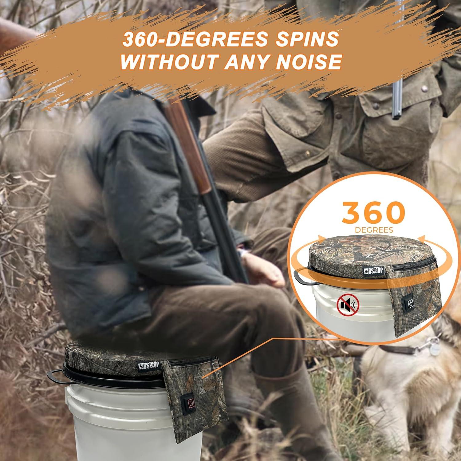 imageMDSTOP Heated 5 Gallon Bucket Seat 360Degree Swivel Bucket Seat Lid Waterproof Top Seat Foam Cushion for Dove Duck Hunting Ice Fishing Baseball Gardening CampingNo Power BankPine Needle Camo