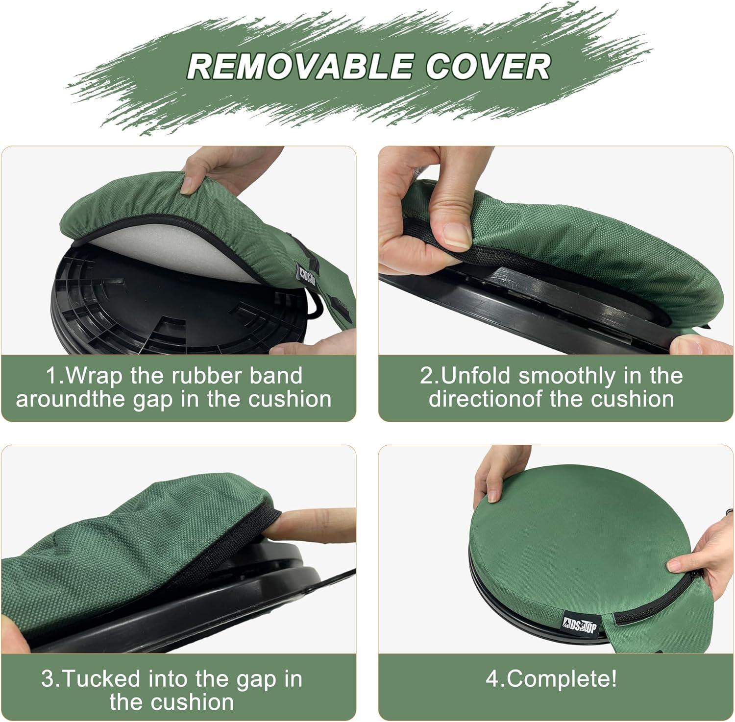 imageMDSTOP Heated 5 Gallon Bucket Seat 360Degree Swivel Bucket Seat Lid Waterproof Top Seat Foam Cushion for Dove Duck Hunting Ice Fishing Baseball Gardening CampingNo Power BankGreen