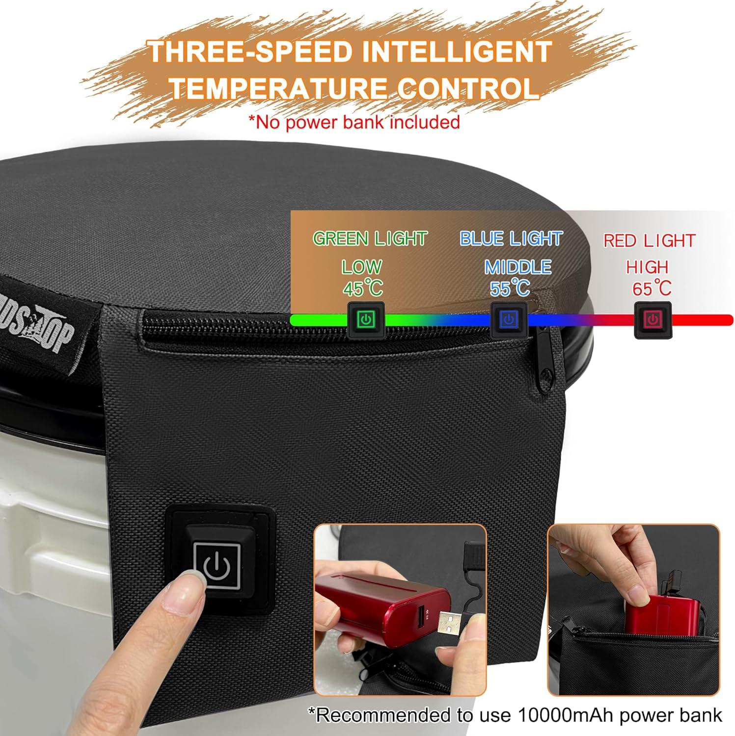 imageMDSTOP Heated 5 Gallon Bucket Seat 360Degree Swivel Bucket Seat Lid Waterproof Top Seat Foam Cushion for Dove Duck Hunting Ice Fishing Baseball Gardening CampingNo Power BankBlack