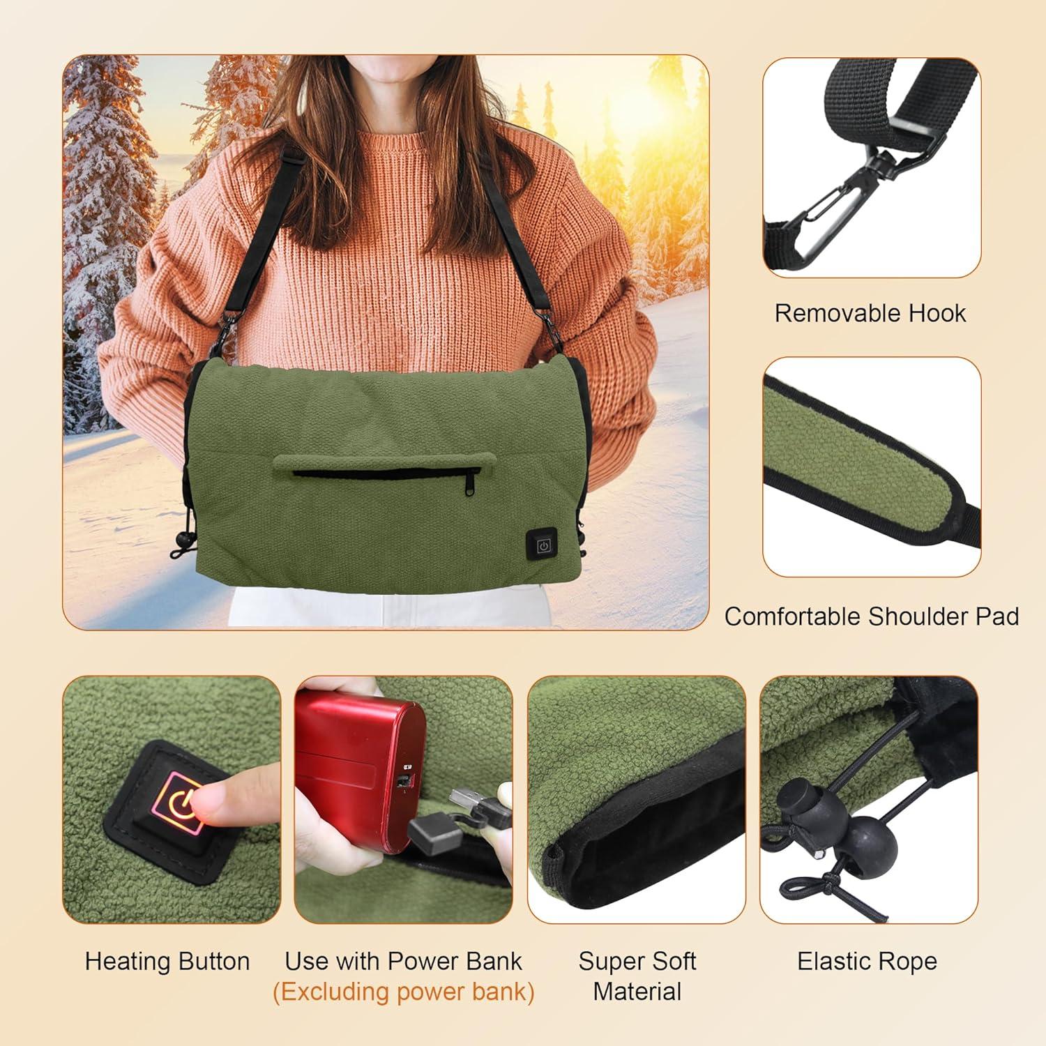 imageMDSTOP Heated Hand Warmer Pouch Hand Warmers Rechargeable Portable Electric Heated Hand Muff Heated Gloves for Women Men Kids HuntingFishingCampingGolf ampamp Xmas GiftsNoBatteryGreen