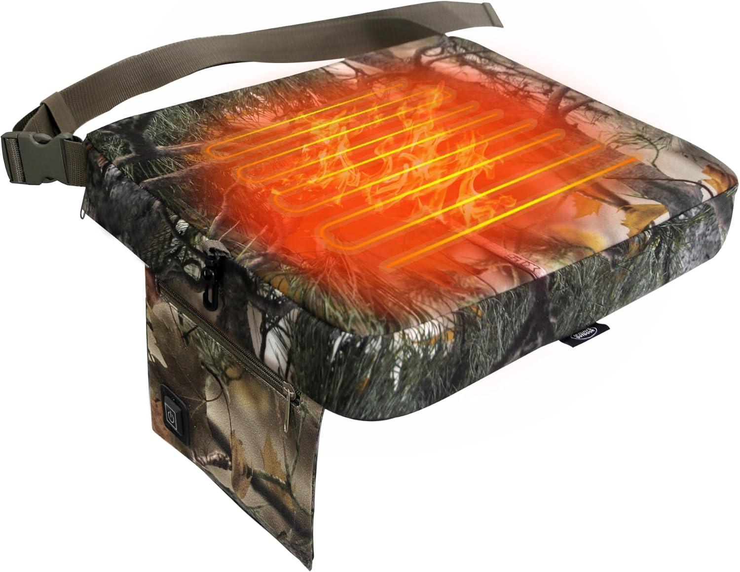 imageMDSTOP Heated Hunting Seat Cushion Waterproof Seat Pads for Tree Stand ampamp Ladder Stand for Hunting Ice Fishing Hiking Camping Battery IncludedCamo