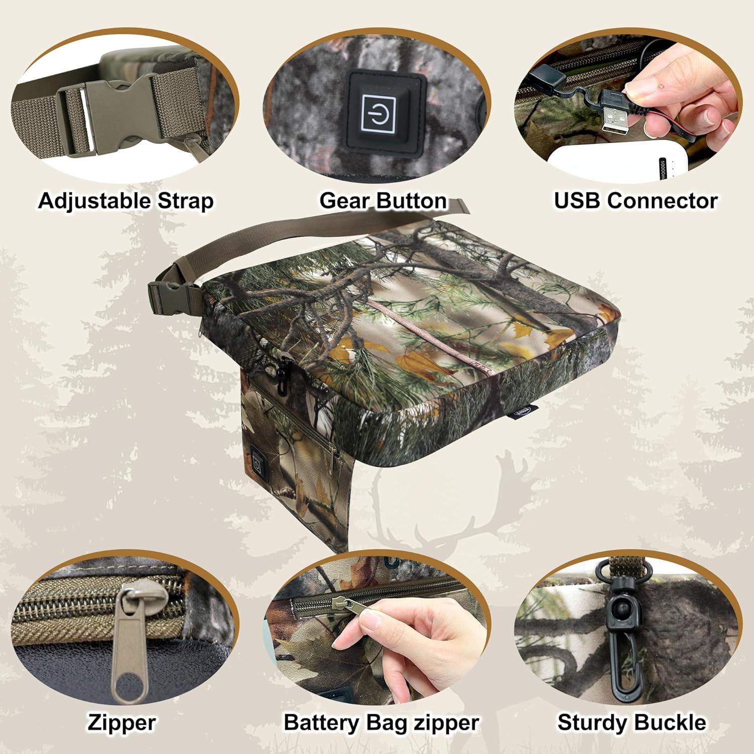 imageMDSTOP Heated Hunting Seat Cushion Waterproof Seat Pads for Tree Stand ampamp Ladder Stand for Hunting Ice Fishing Hiking Camping Battery IncludedCamo