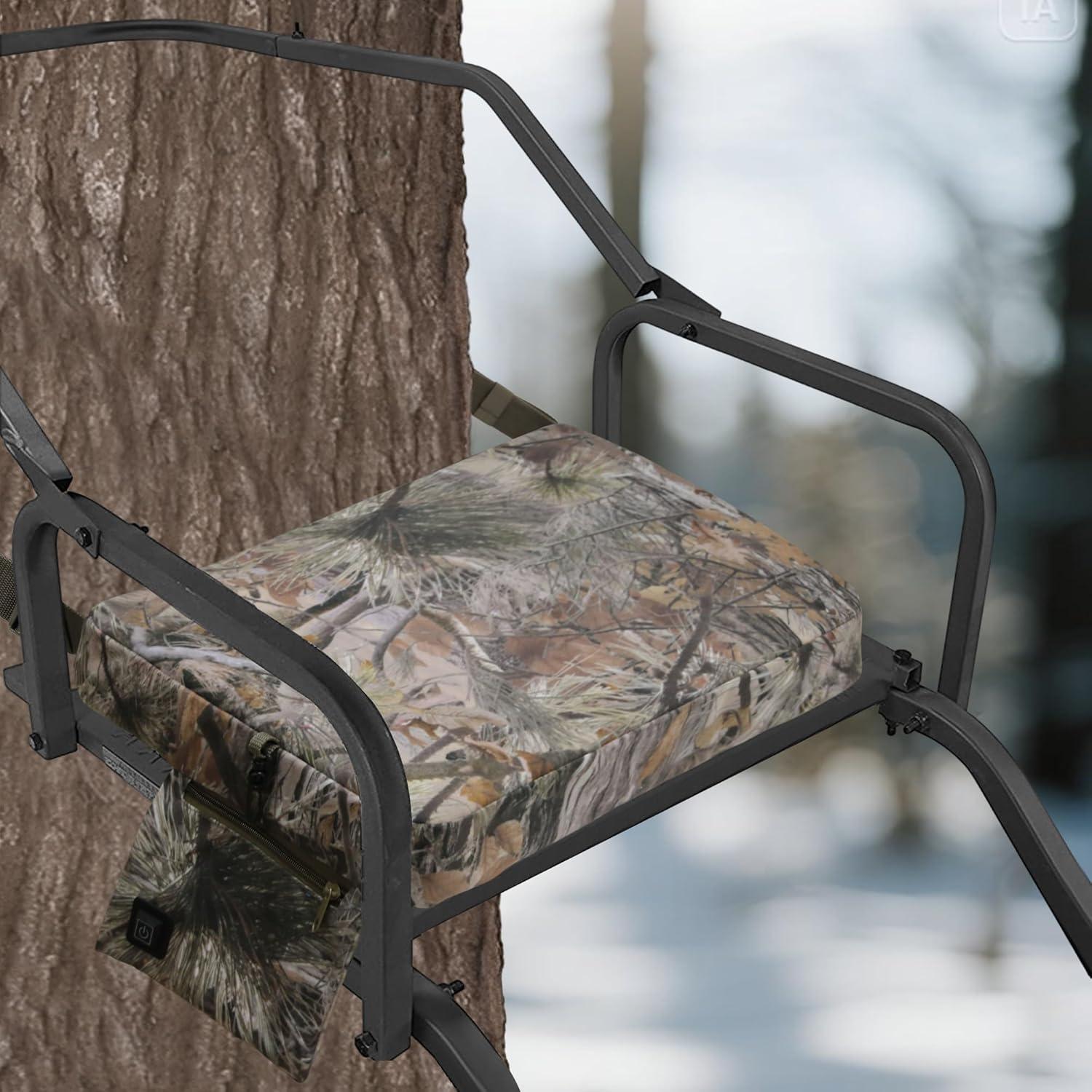 imageMDSTOP Heated Hunting Seat Cushion Waterproof Seat Pads for Tree Stand ampamp Ladder Stand for Hunting Ice FishingHiking CampingBattery not IncludedPine Needle Camo
