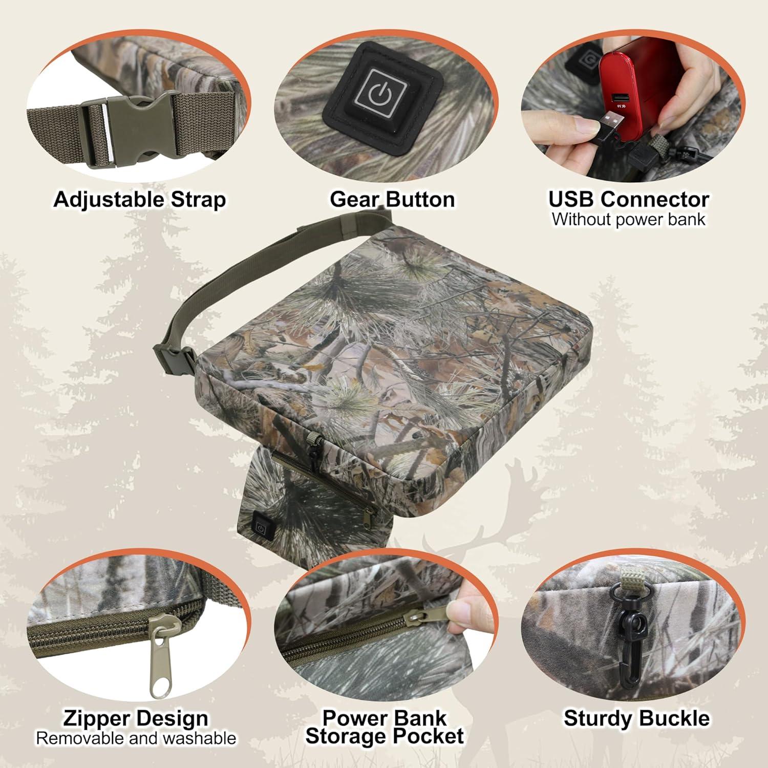 imageMDSTOP Heated Hunting Seat Cushion Waterproof Seat Pads for Tree Stand ampamp Ladder Stand for Hunting Ice FishingHiking CampingBattery not IncludedPine Needle Camo