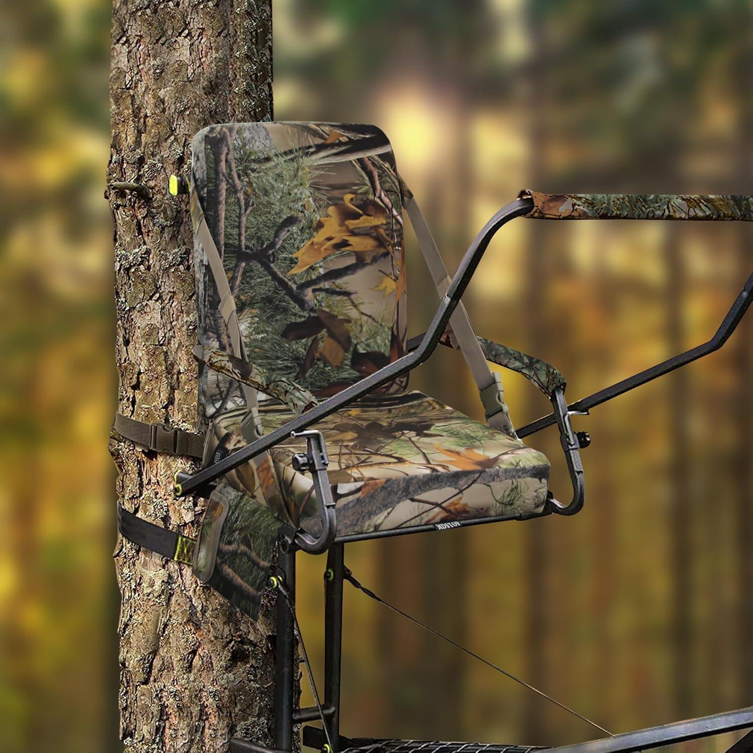 imageMDSTOP Heated Hunting Seat Cushion with Backrest Adjustable Hunting Seat for Tree Stand ampamp Ladder Stand Portable Seat Pads for HuntingIce FishingHikingCamping Battery not Included CamouflageCamouflage