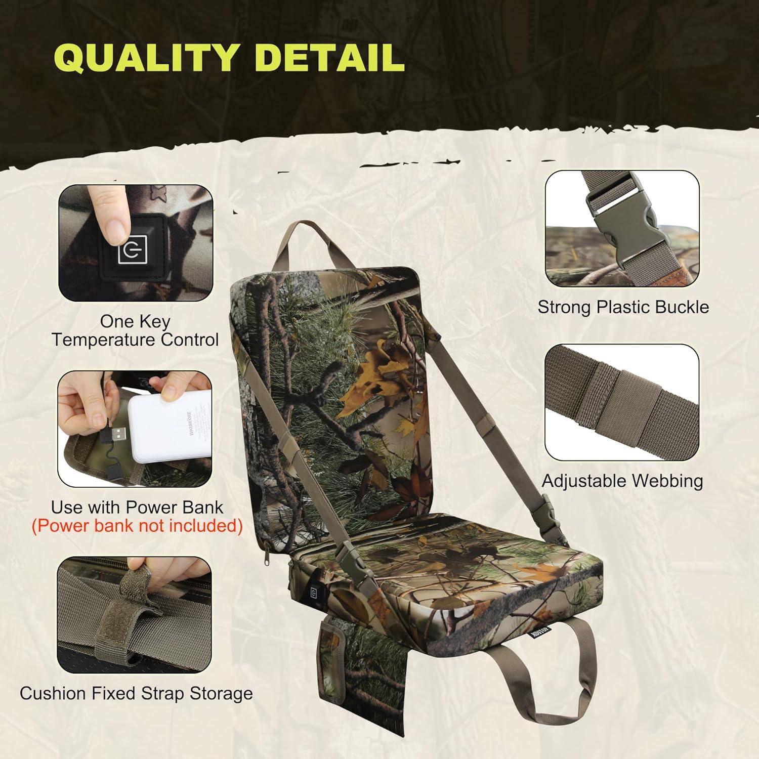 imageMDSTOP Heated Hunting Seat Cushion with Backrest Adjustable Hunting Seat for Tree Stand ampamp Ladder Stand Portable Seat Pads for HuntingIce FishingHikingCamping Battery not Included CamouflageCamouflage