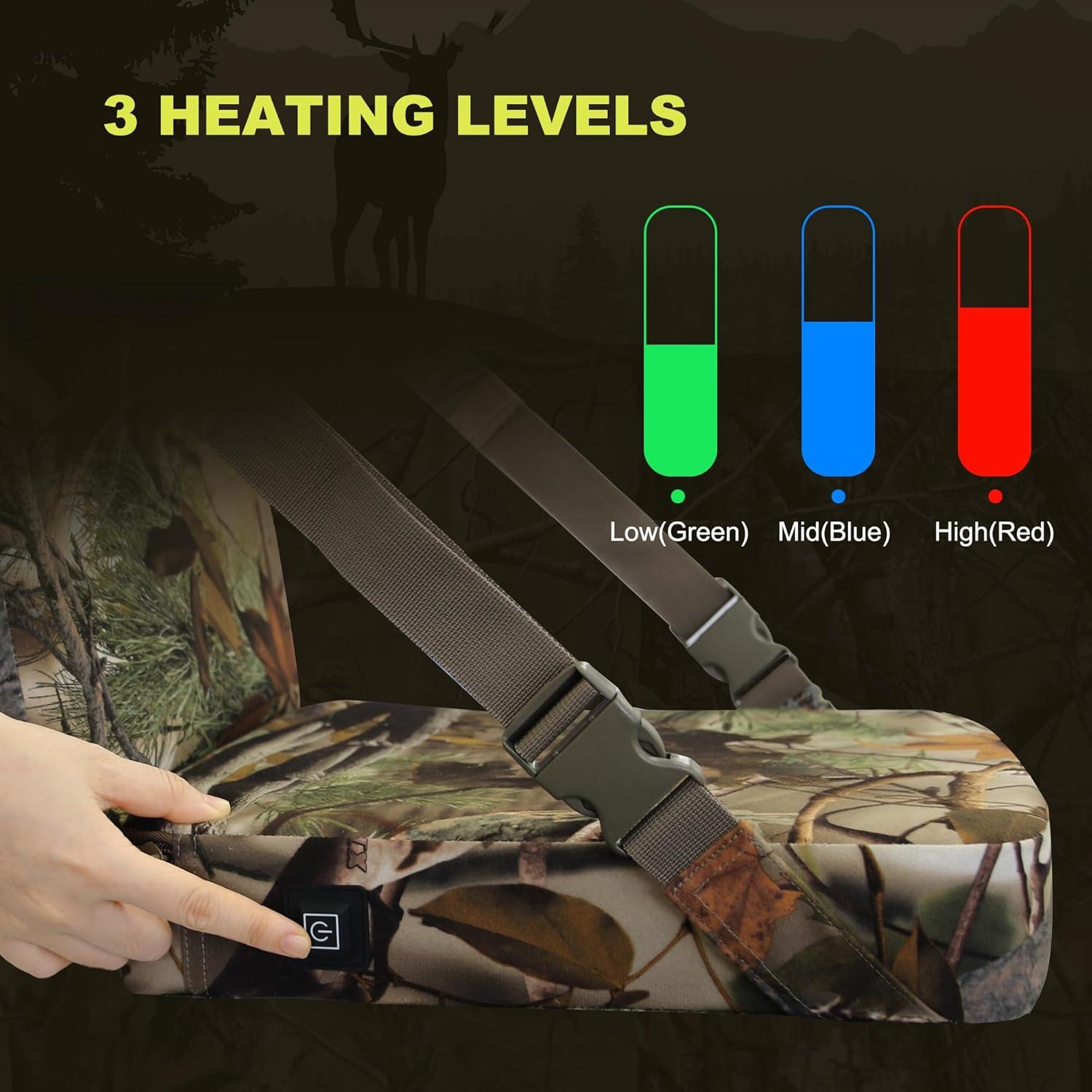 imageMDSTOP Heated Hunting Seat Cushion with Backrest Adjustable Hunting Seat for Tree Stand ampamp Ladder Stand Portable Seat Pads for HuntingIce FishingHikingCamping Battery not Included CamouflageCamouflage