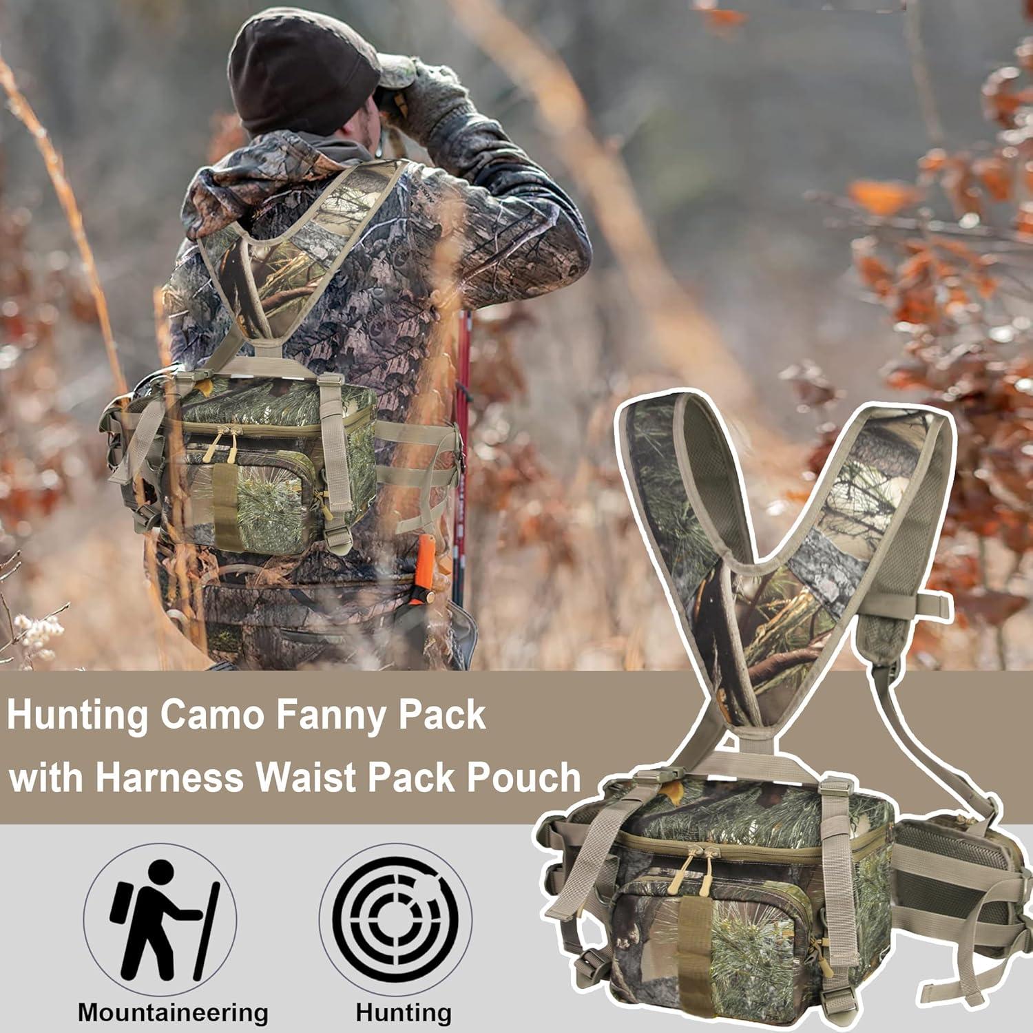 imageMDSTOP Hunting Fanny Pack WaistPack Style Hunting Pack Camo Hunting Fanny Waist Pack with Shoulder Straps and Harness Pouch Available in Backpack and Lumbar Pack Styles