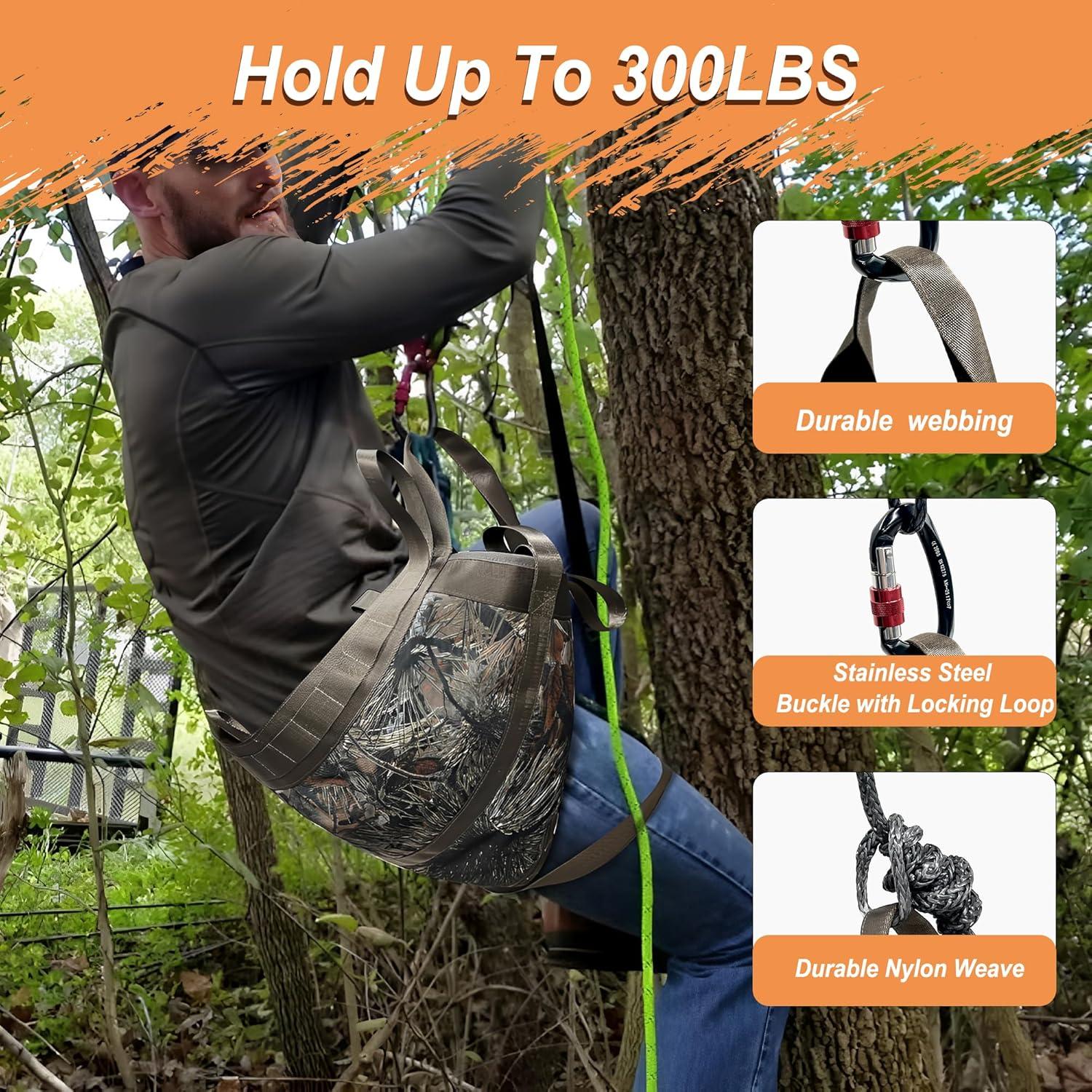 imageMDSTOP Hunting Saddle Comfortable Hammock Tree Saddle Adjustable Tree Climbing Saddle Lightweight Padded Seat Includes Saddle Bridge Tree Stand AccessoriesCamo