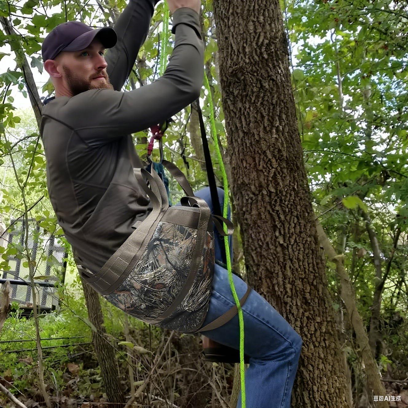 imageMDSTOP Hunting Saddle Comfortable Hammock Tree Saddle Adjustable Tree Climbing Saddle Lightweight Padded Seat Includes Saddle Bridge Tree Stand AccessoriesCamo