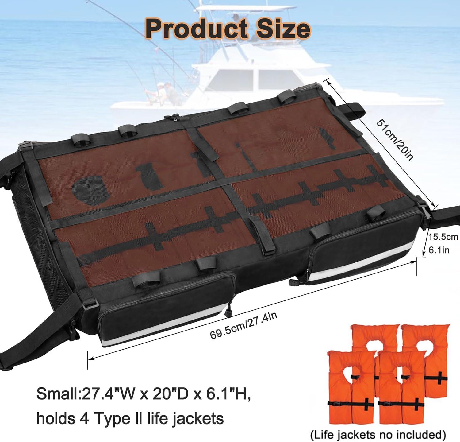 imageMDSTOP TTop Storage Bag Boat Life Jackets Bag Can Secure 4 Fishing Rods Hold 6 Type II Life Jackets For Most TTop Hard Tops BiminiTops Pontoon TopsLife Jackets not IncludedBlack1 L