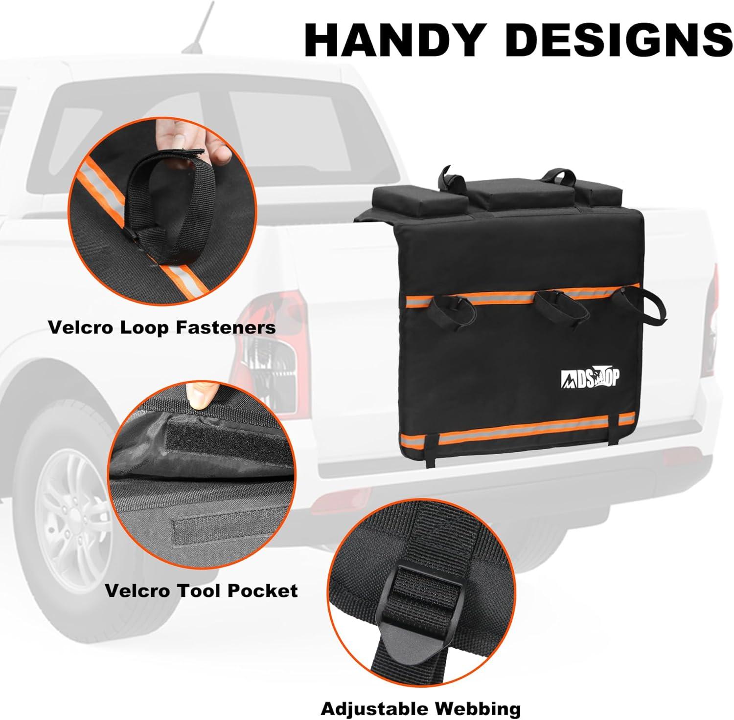 imageMDSTOP Tailgate Pad for Mountain Bike Truck Tailgate Bike Pad with Reflective StripsTool Pockets Backup Camera Opening MTB Tailgate Pad Carries Up to 5 Bikes EBikes BMXampampRoad Bikes Black LBlack