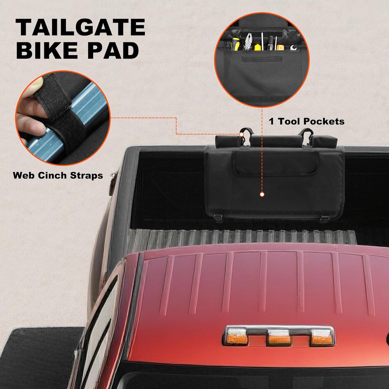 imageMDSTOP Tailgate Pad for Mountain Bike Truck Tailgate Bike Pad with Reflective StripsTool Pockets Backup Camera Opening MTB Tailgate Pad Carries Up to 5 Bikes EBikes BMXampampRoad Bikes Black LBlack