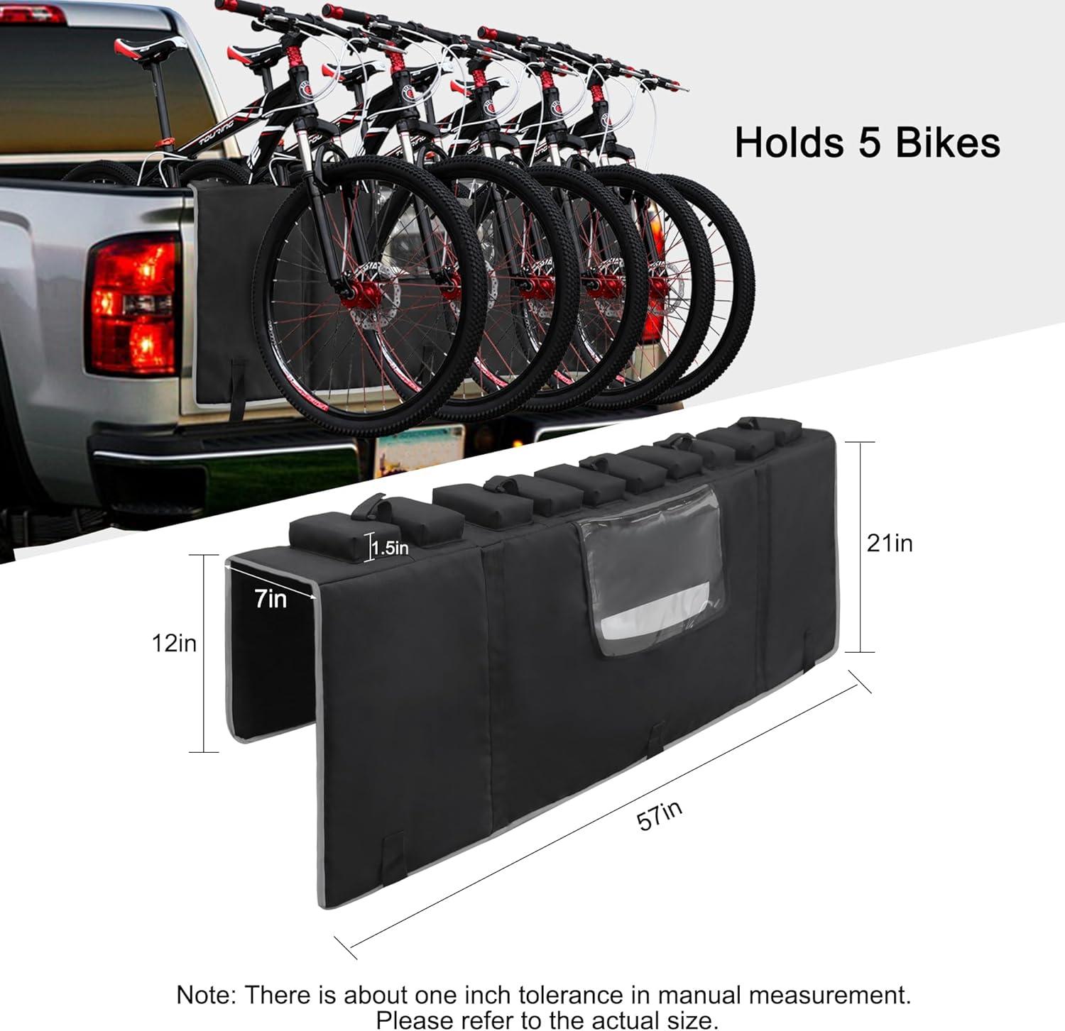 imageMDSTOP Tailgate Pad for Mountain Bike Truck Tailgate Bike Pad with Reflective StripsTool Pockets Backup Camera Opening MTB Tailgate Pad Carries Up to 5 Bikes EBikes BMXampampRoad Bikes Black LBlack