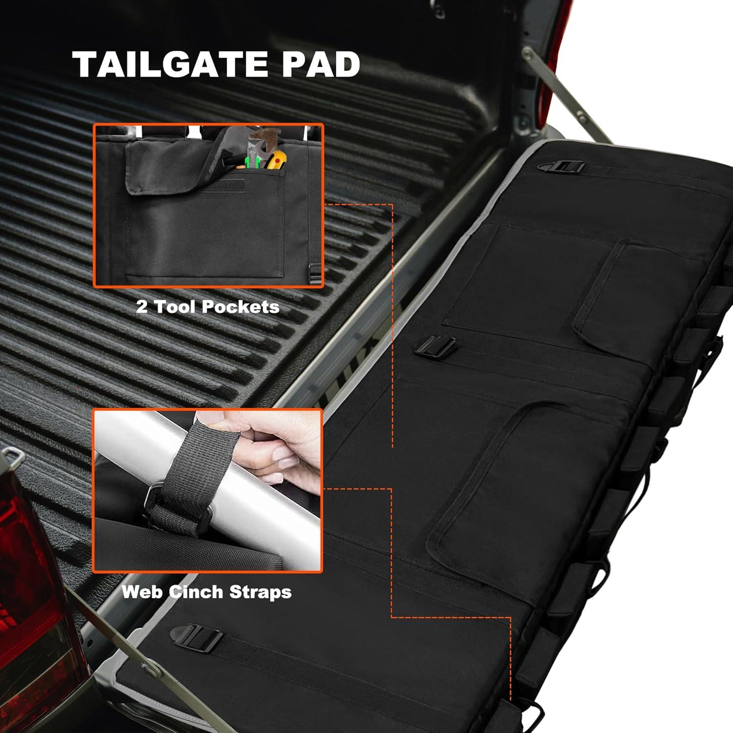 imageMDSTOP Tailgate Pad for Mountain Bike Truck Tailgate Bike Pad with Reflective StripsTool Pockets Backup Camera Opening MTB Tailgate Pad Carries Up to 5 Bikes EBikes BMXampampRoad Bikes Black LBlack