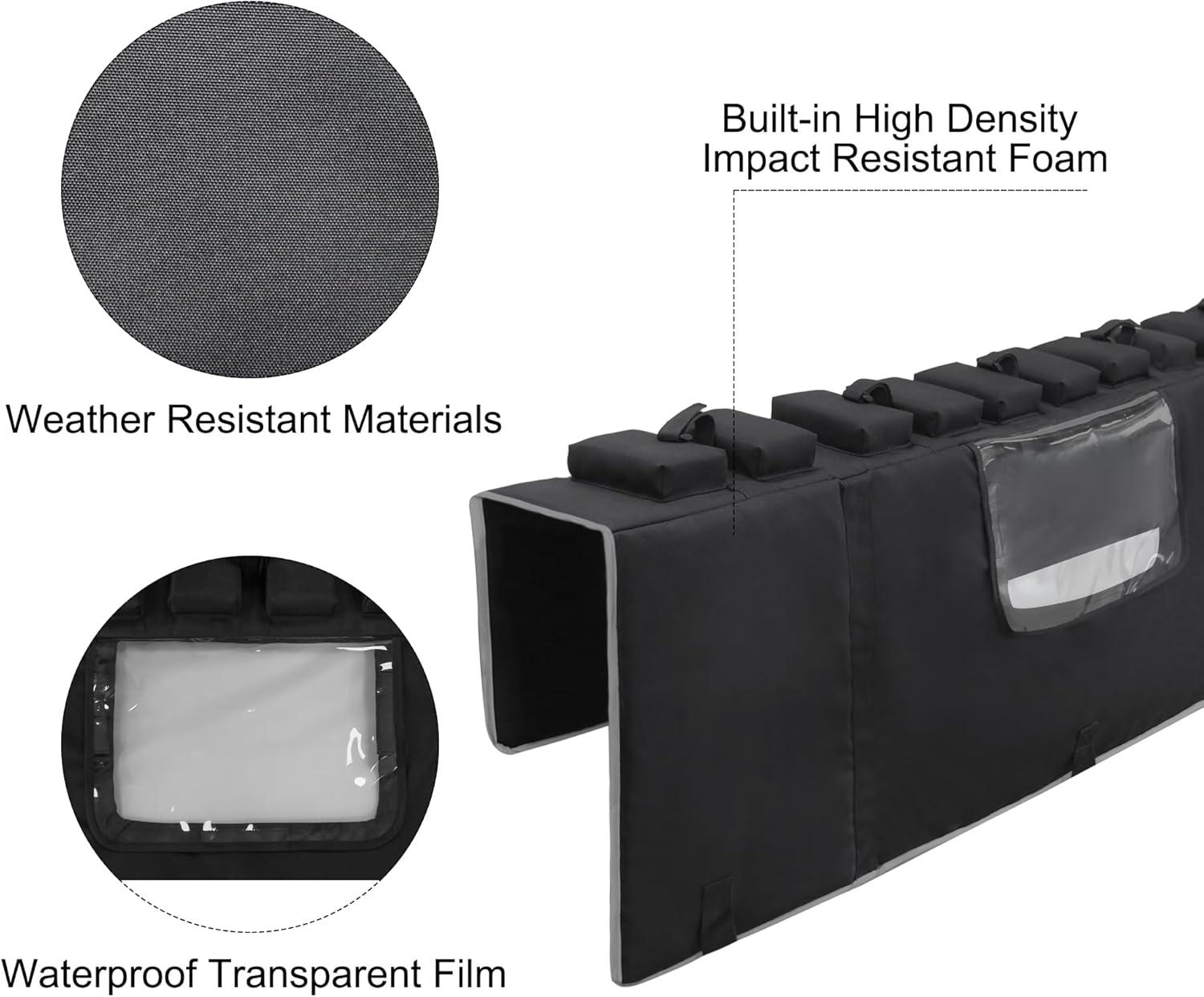 imageMDSTOP Tailgate Pad for Mountain Bike Truck Tailgate Bike Pad with Reflective StripsTool Pockets Backup Camera Opening MTB Tailgate Pad Carries Up to 5 Bikes EBikes BMXampampRoad Bikes Black LBlack