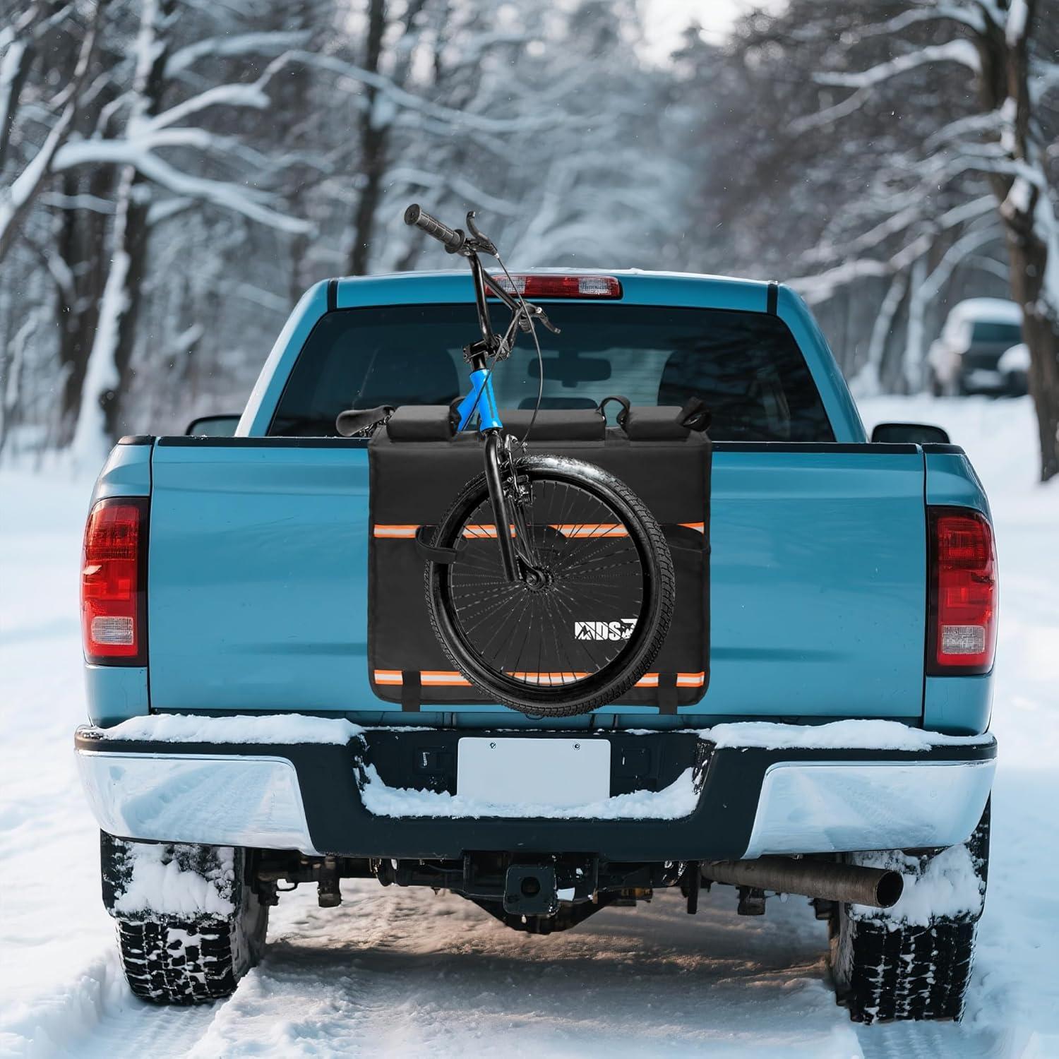 imageMDSTOP Tailgate Pad for Mountain Bike Truck Tailgate Bike Pad with Reflective StripsTool Pockets Backup Camera Opening MTB Tailgate Pad Carries Up to 5 Bikes EBikes BMXampampRoad Bikes Black LBlack