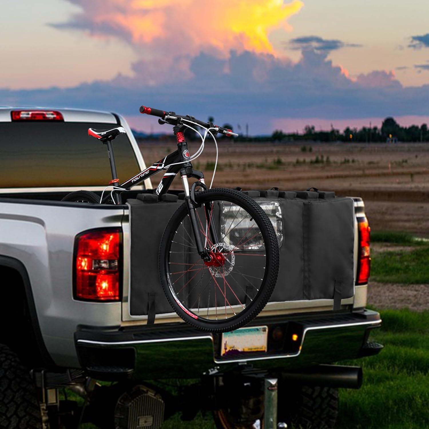 imageMDSTOP Tailgate Pad for Mountain Bike Truck Tailgate Bike Pad with Reflective StripsTool Pockets Backup Camera Opening MTB Tailgate Pad Carries Up to 5 Bikes EBikes BMXampampRoad Bikes Black LBlack