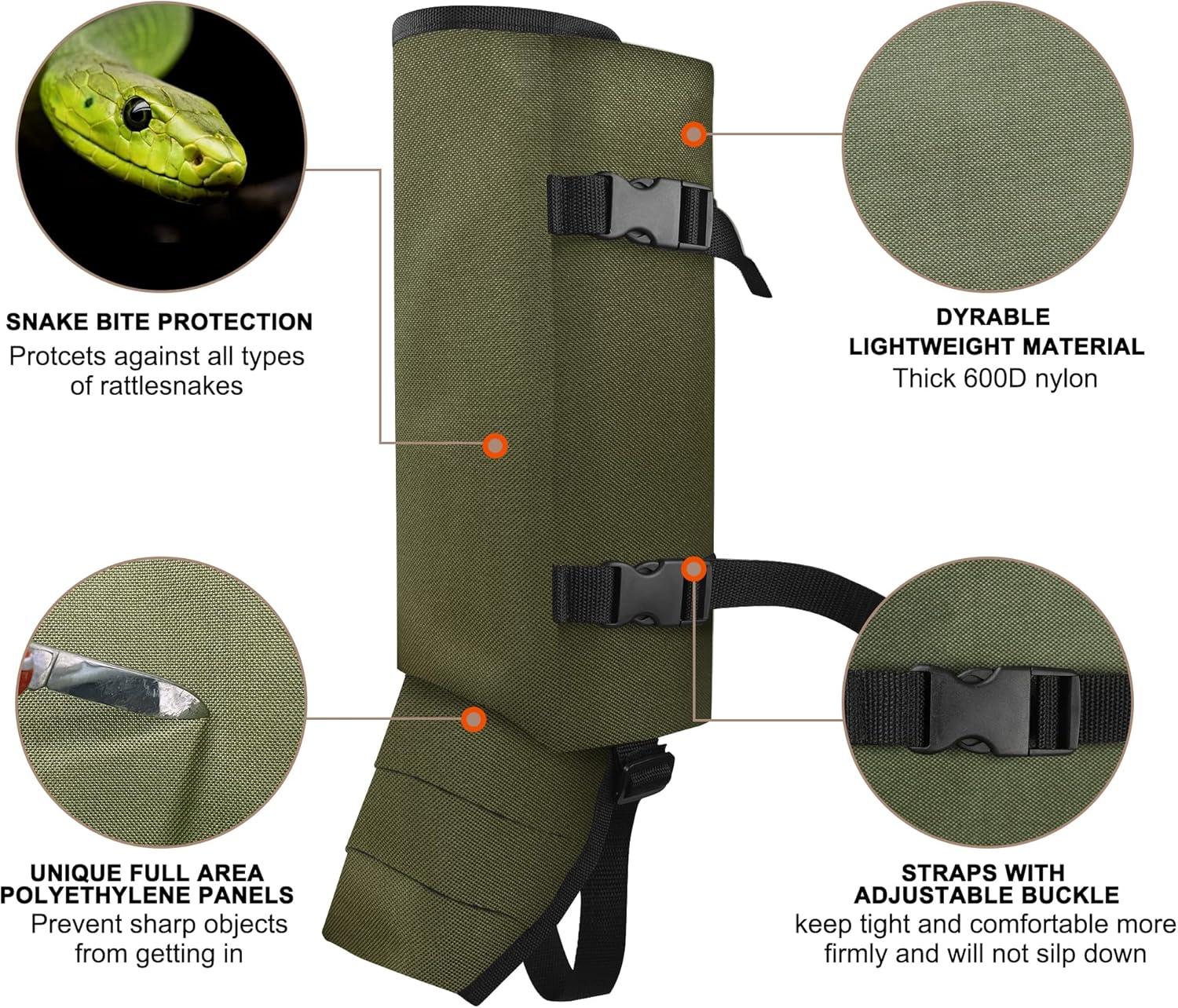 imageSnake Gaiters Leg Guards Waterproof Snake Guards Adjustable Snake Bite Protection for Lower Legs Snake Chaps for MenampampWomenArmy Green